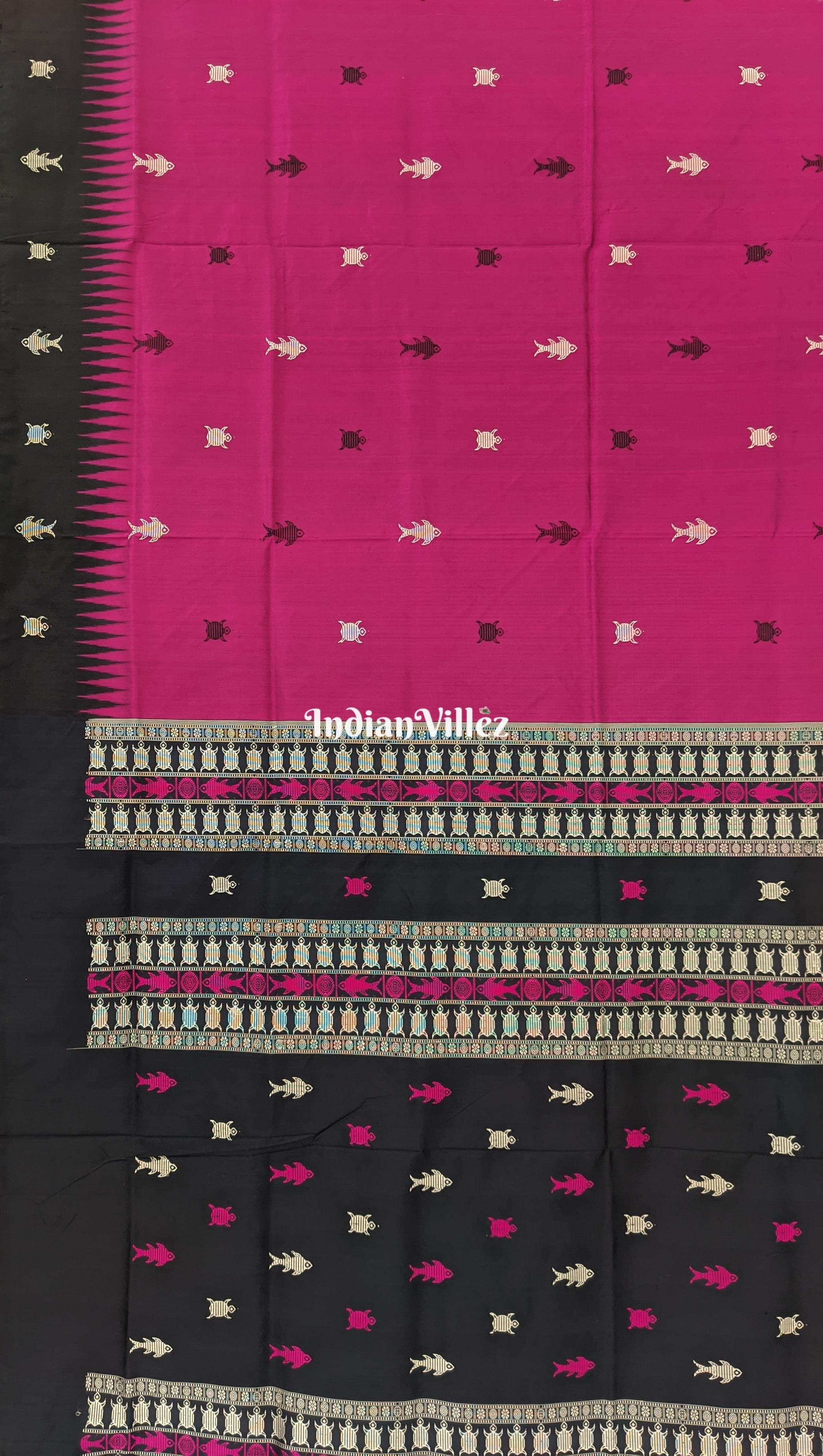 Burgundy Black Habaspuri Inspired Odisha Handloom Bomkai Silk Saree