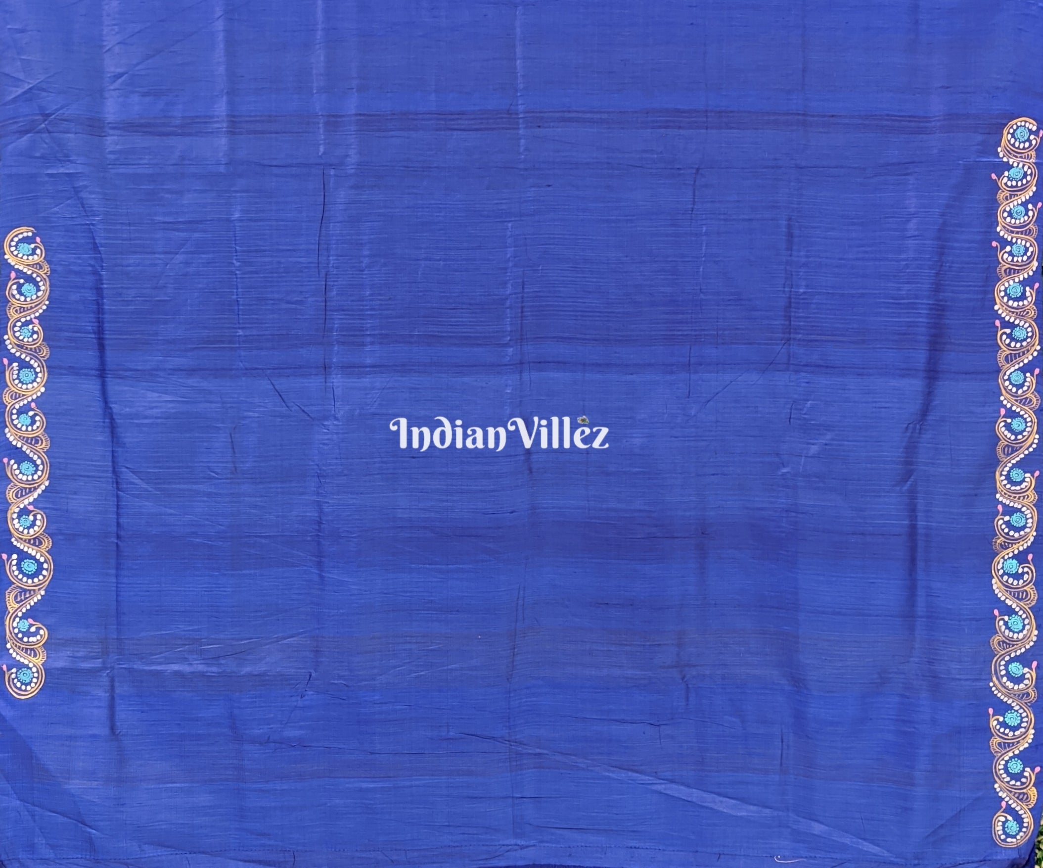 Bluish Dolabedi with Temple Border Odisha Ikat Tussar Silk Saree