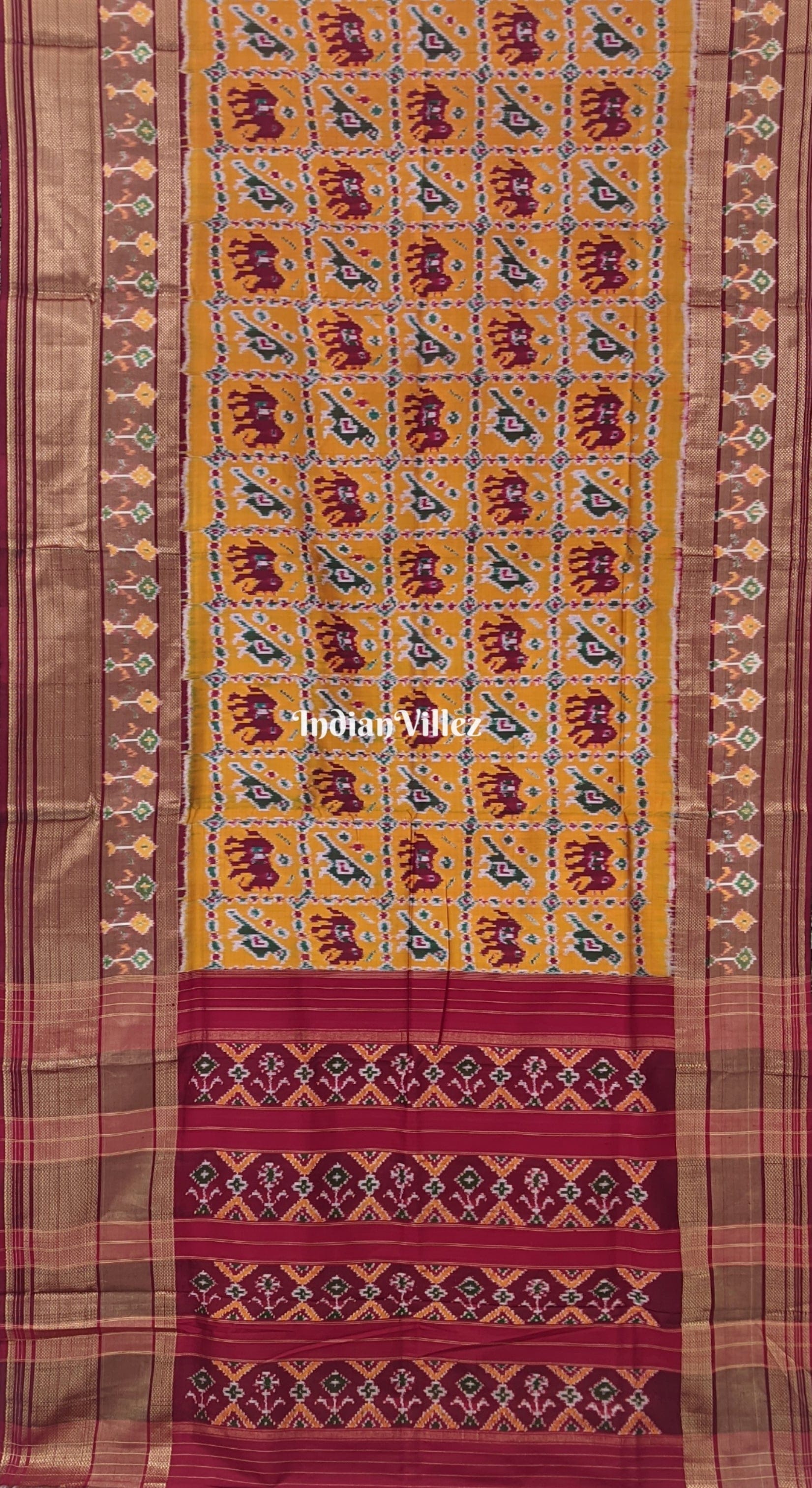 Orange Marron Silk Handloom Pochampally Ikat Saree