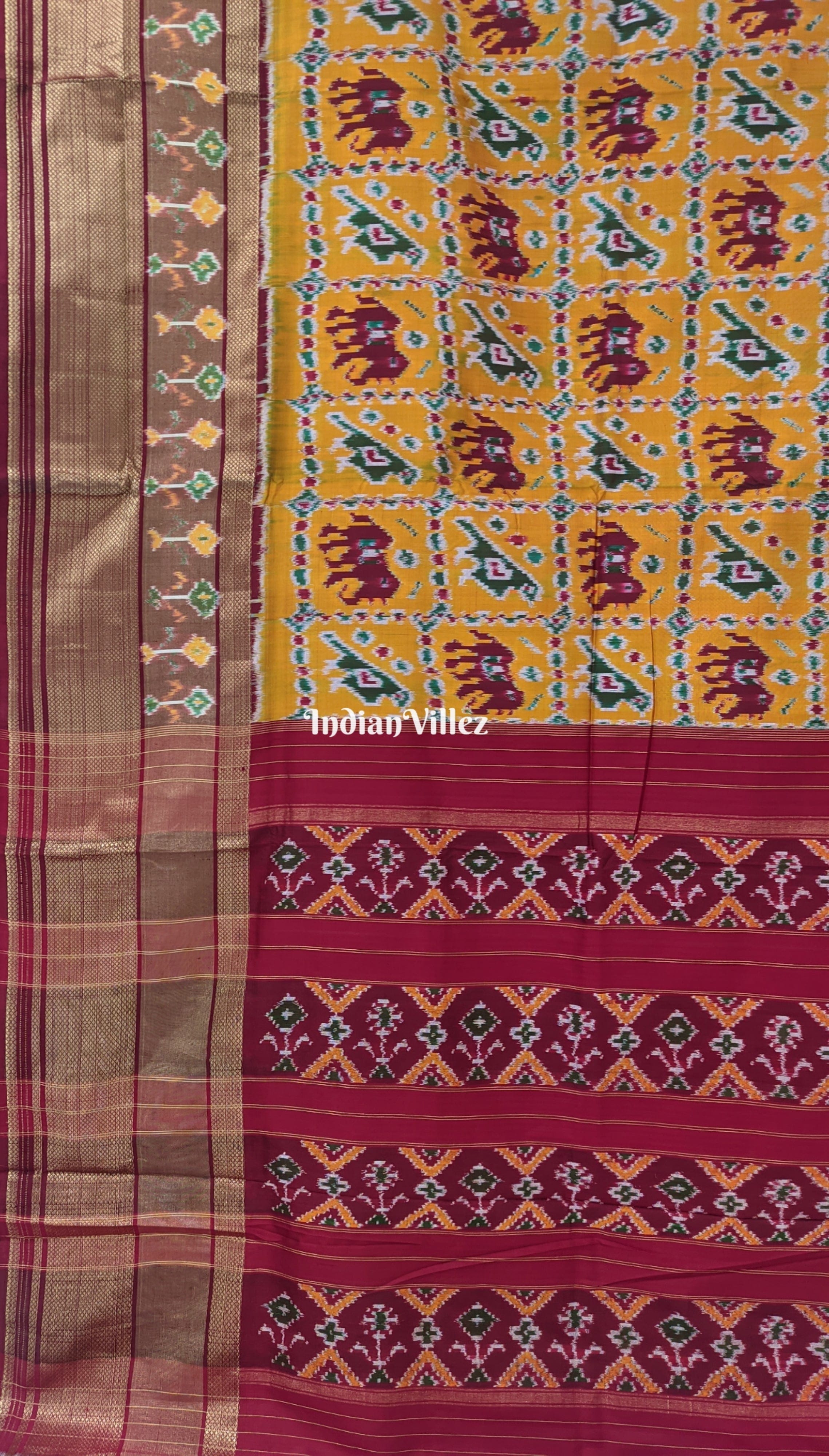 Orange Marron Silk Handloom Pochampally Ikat Saree