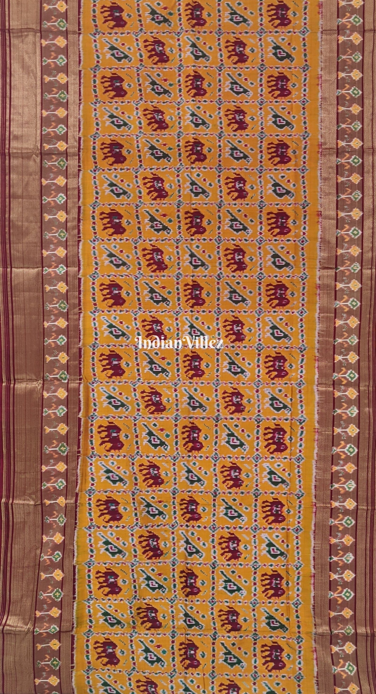Orange Marron Silk Handloom Pochampally Ikat Saree