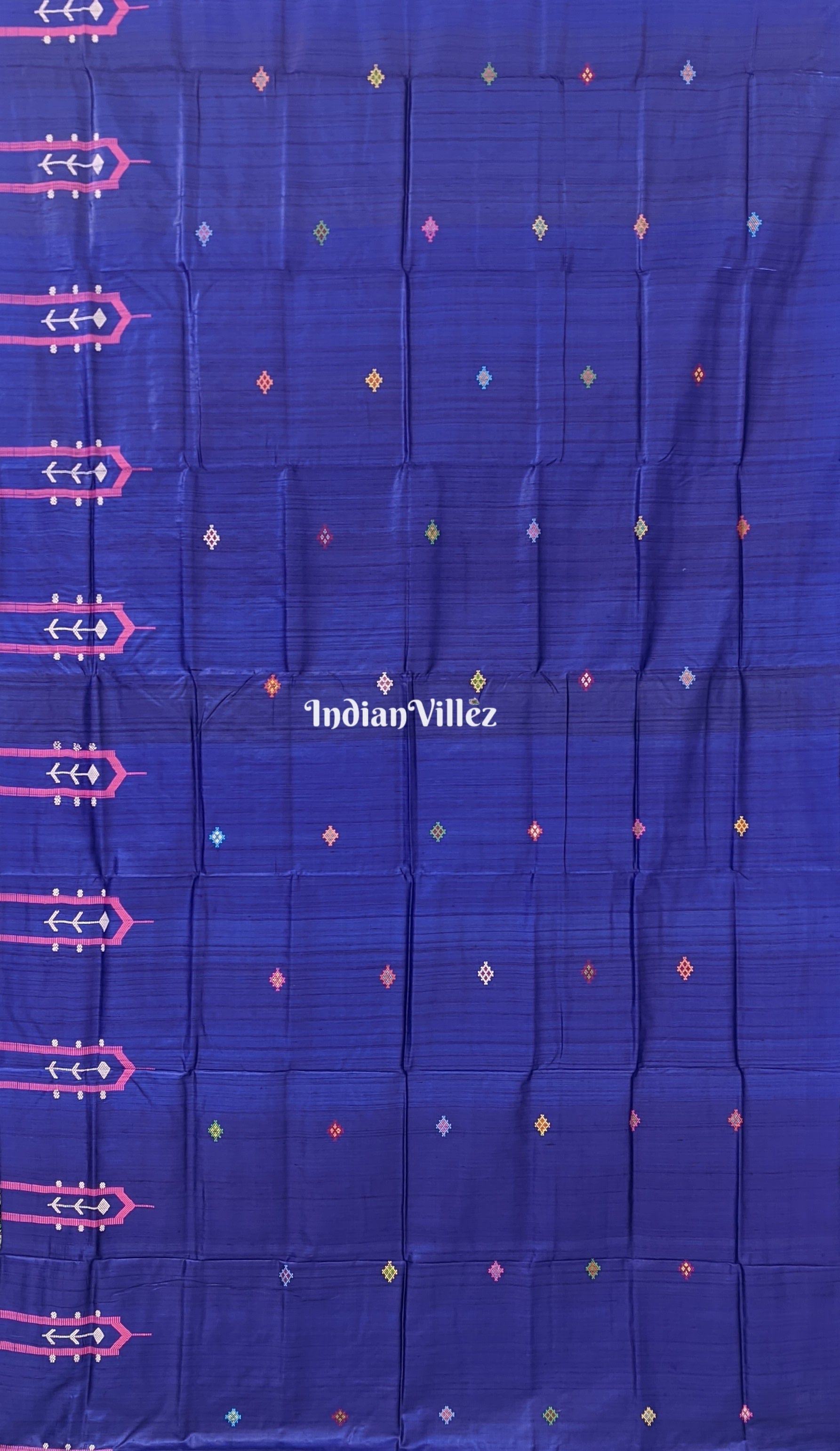Bluish Dolabedi with Temple Border Tussar Silk Saree