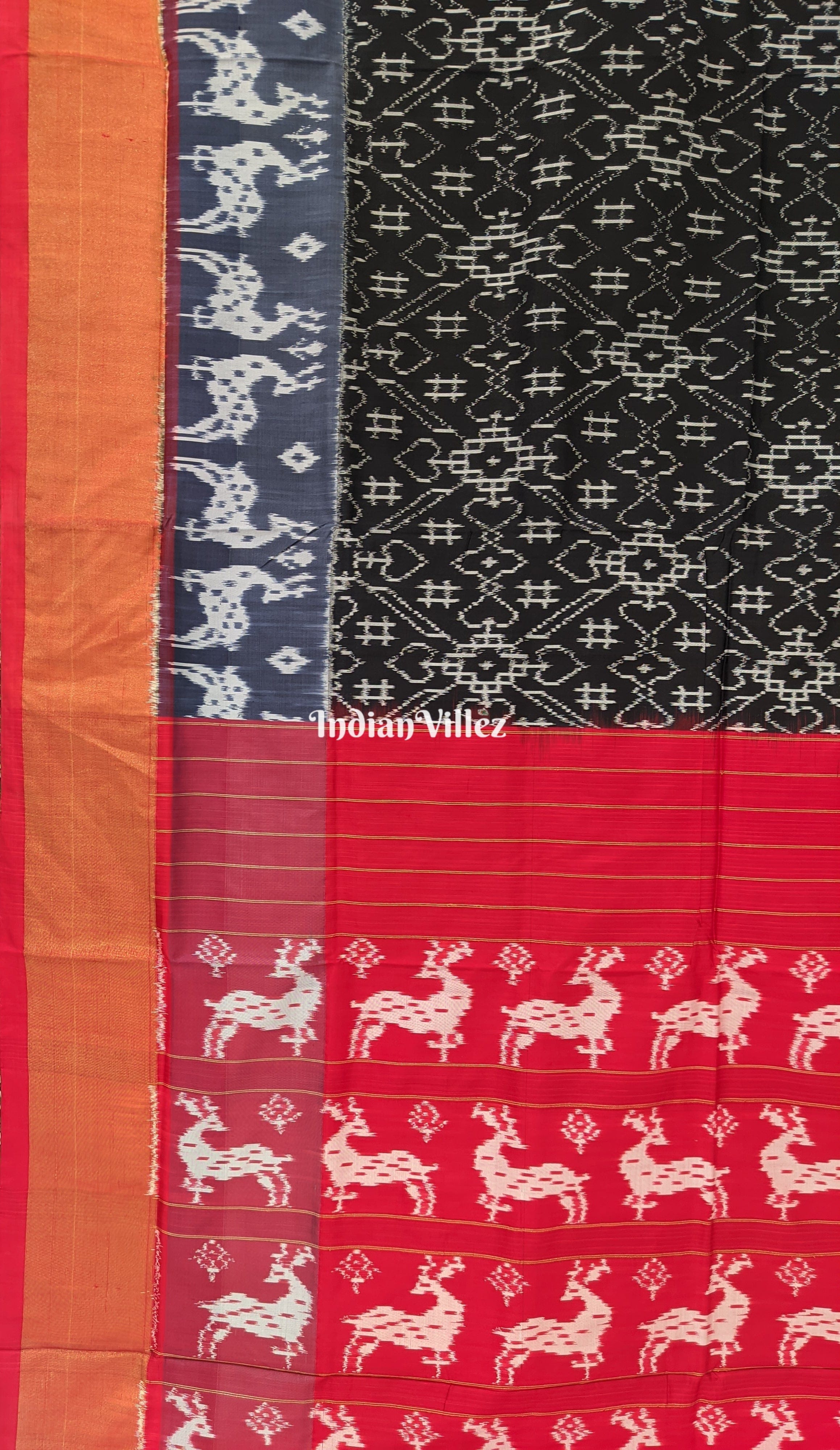 Black Gray Red Silk Handloom Pochampally Ikkat Saree