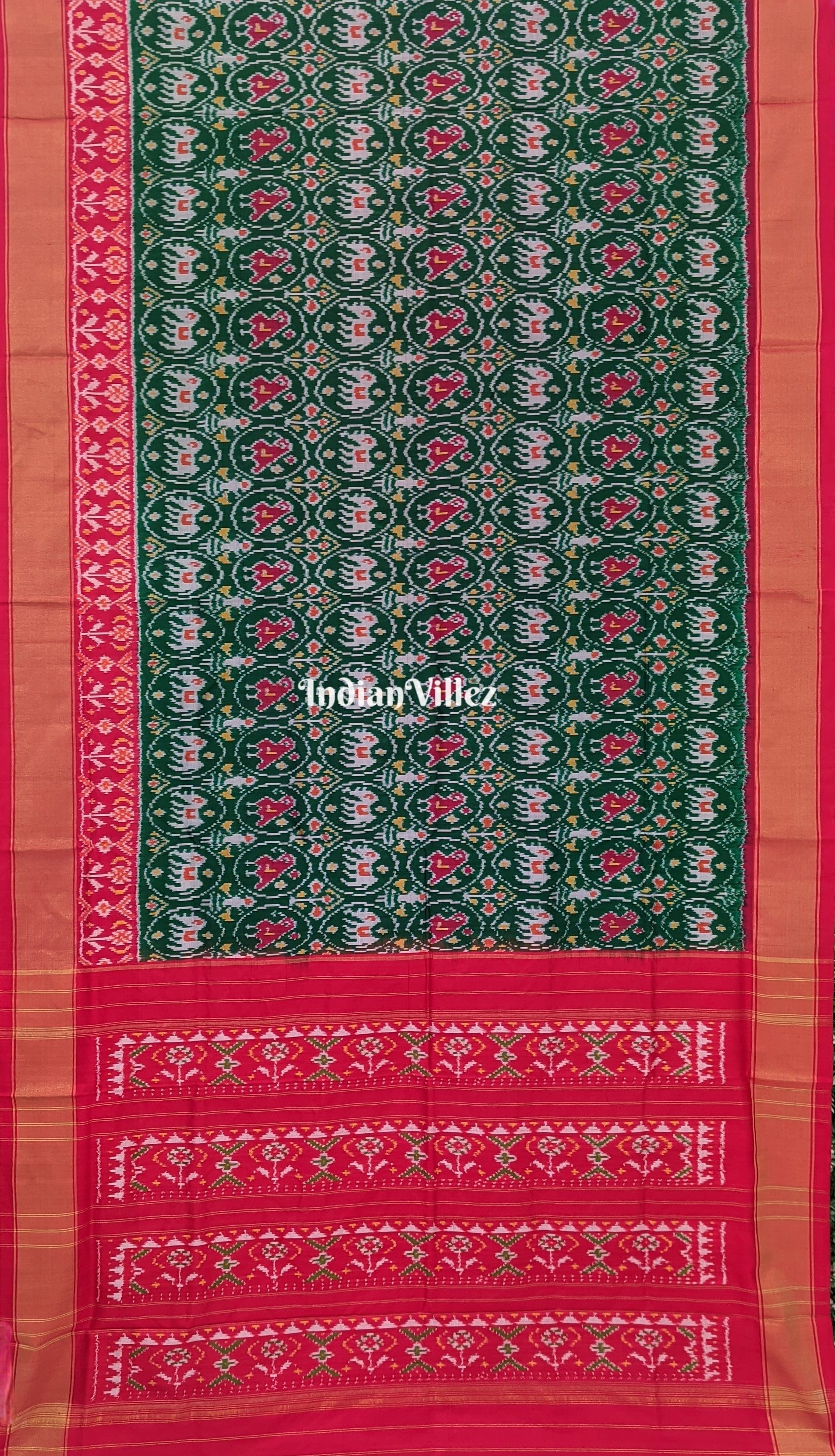 Green Red Pochampally Ikat Silk Saree