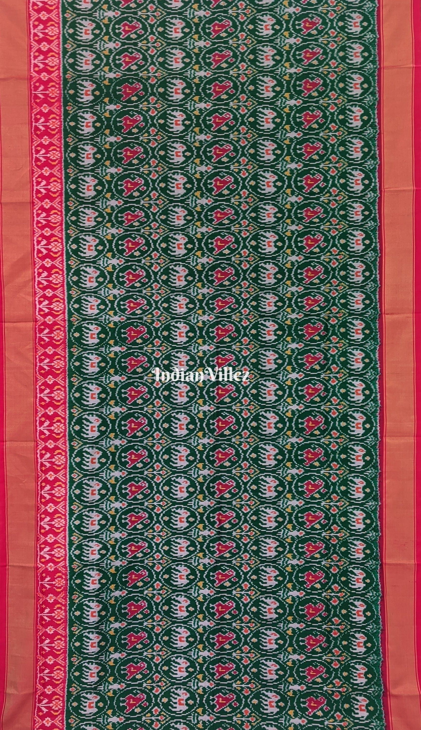 Green Red Pochampally Ikat Silk Saree