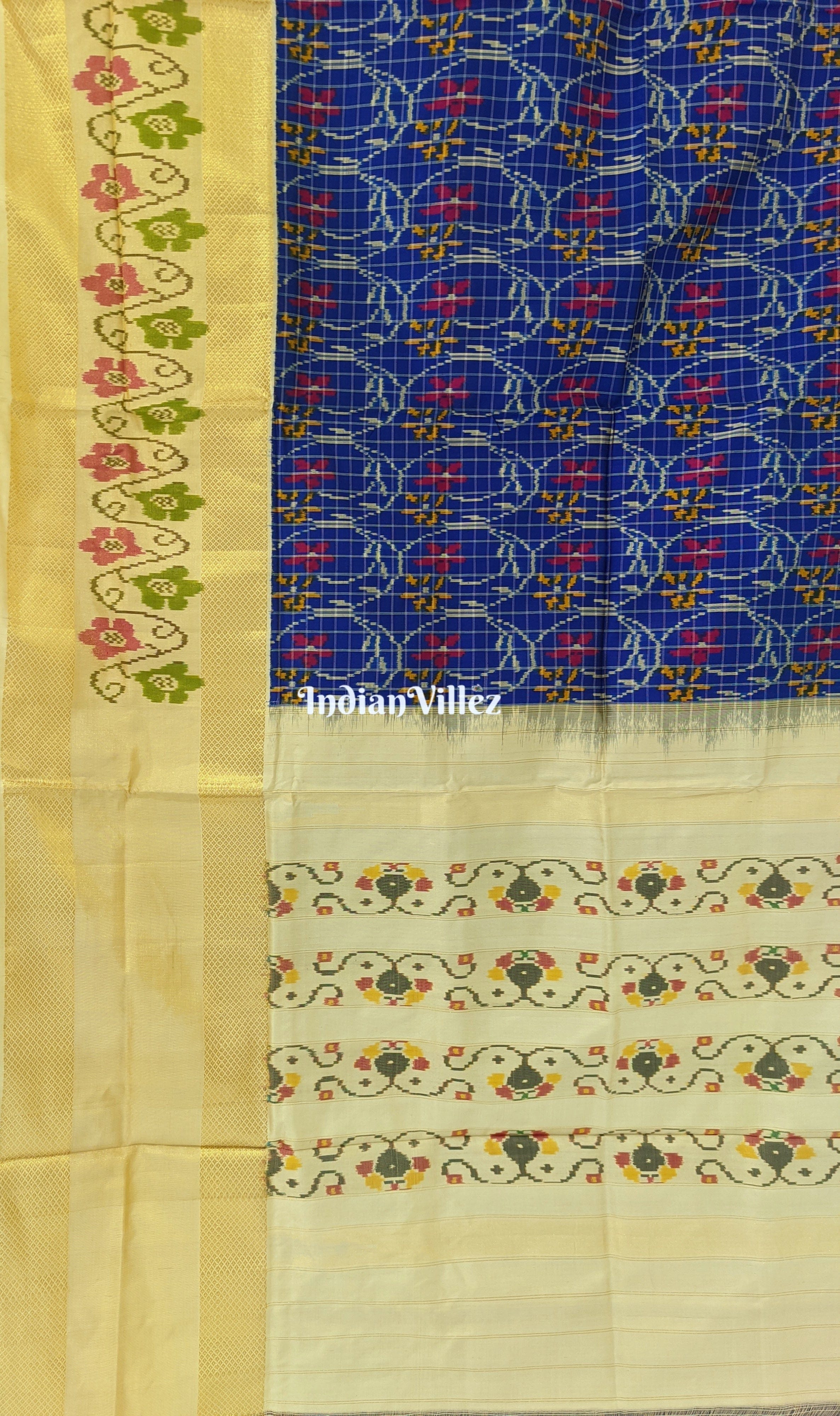 Blue and Cream Silk Handloom Pochampally Ikat Saree