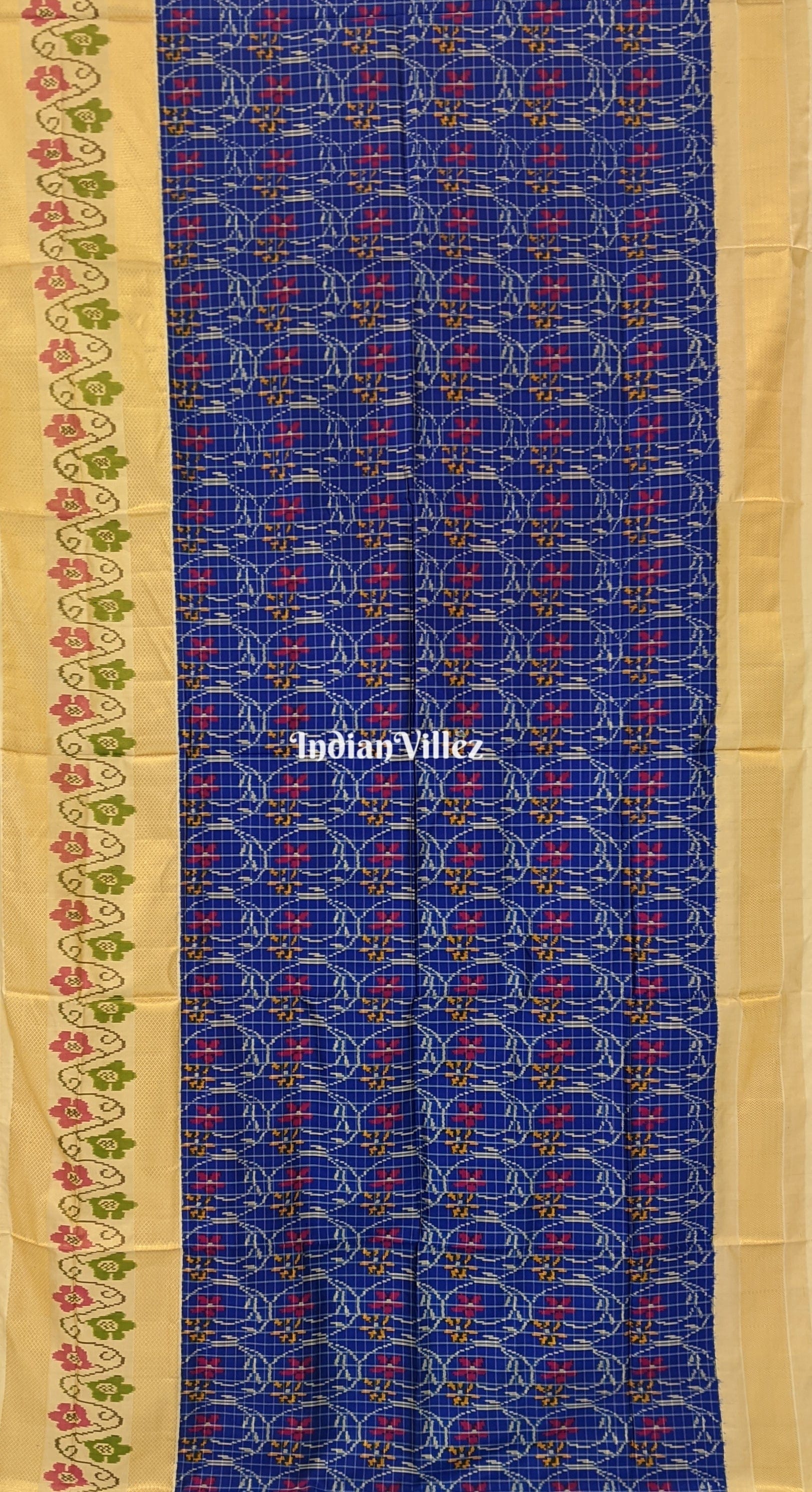 Blue and Cream Silk Handloom Pochampally Ikat Saree