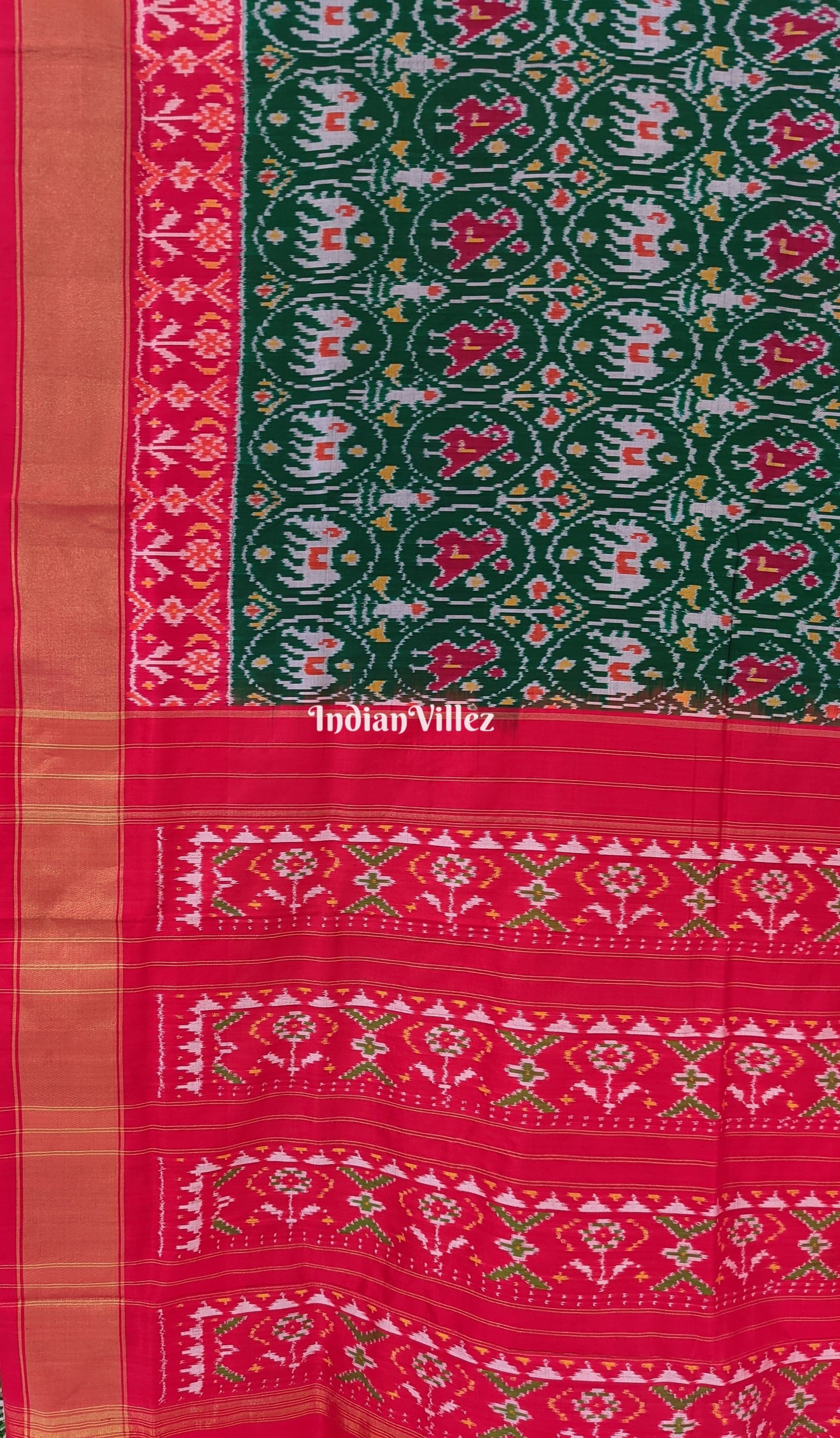 Green Red Pochampally Ikat Silk Saree