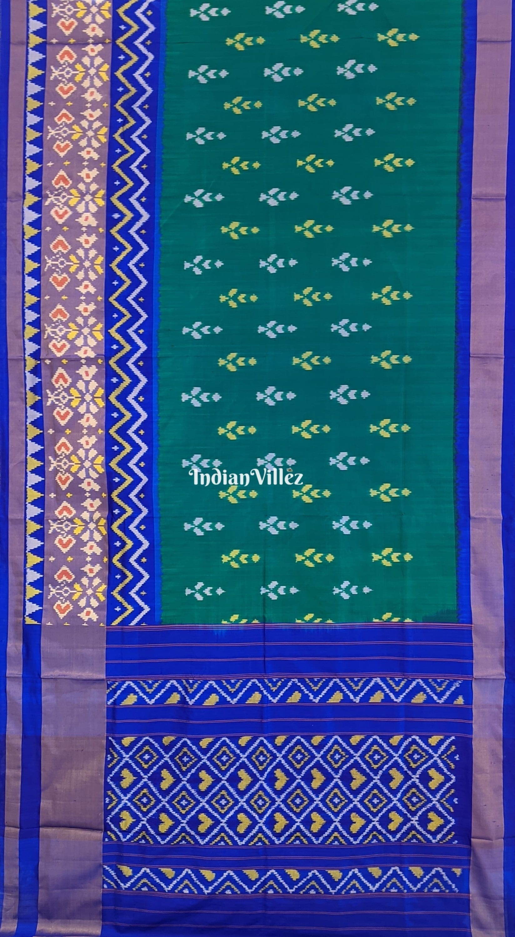 Rama Green & Violet Blue Pochampally Ikat Silk Saree