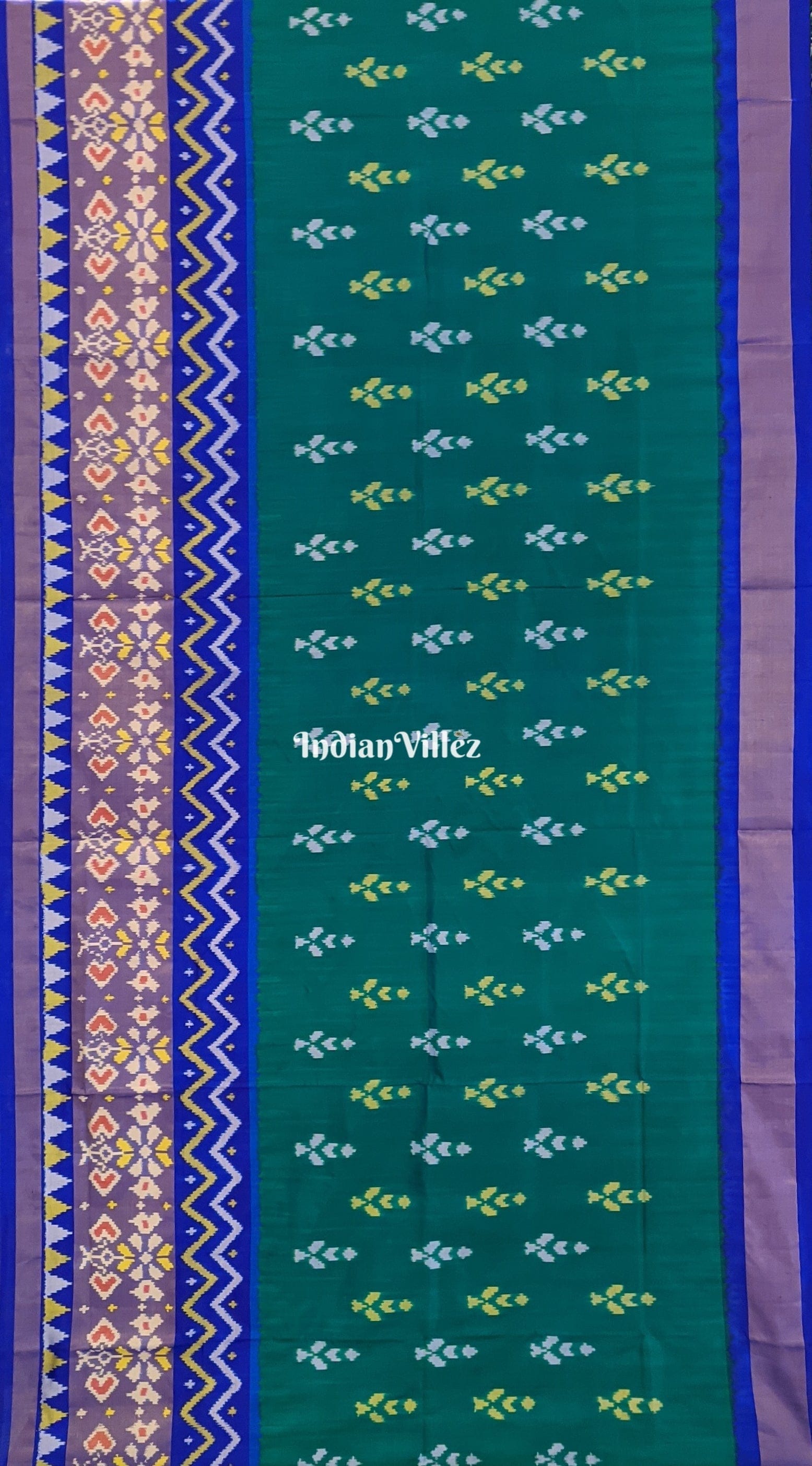 Rama Green & Violet Blue Pochampally Ikat Silk Saree