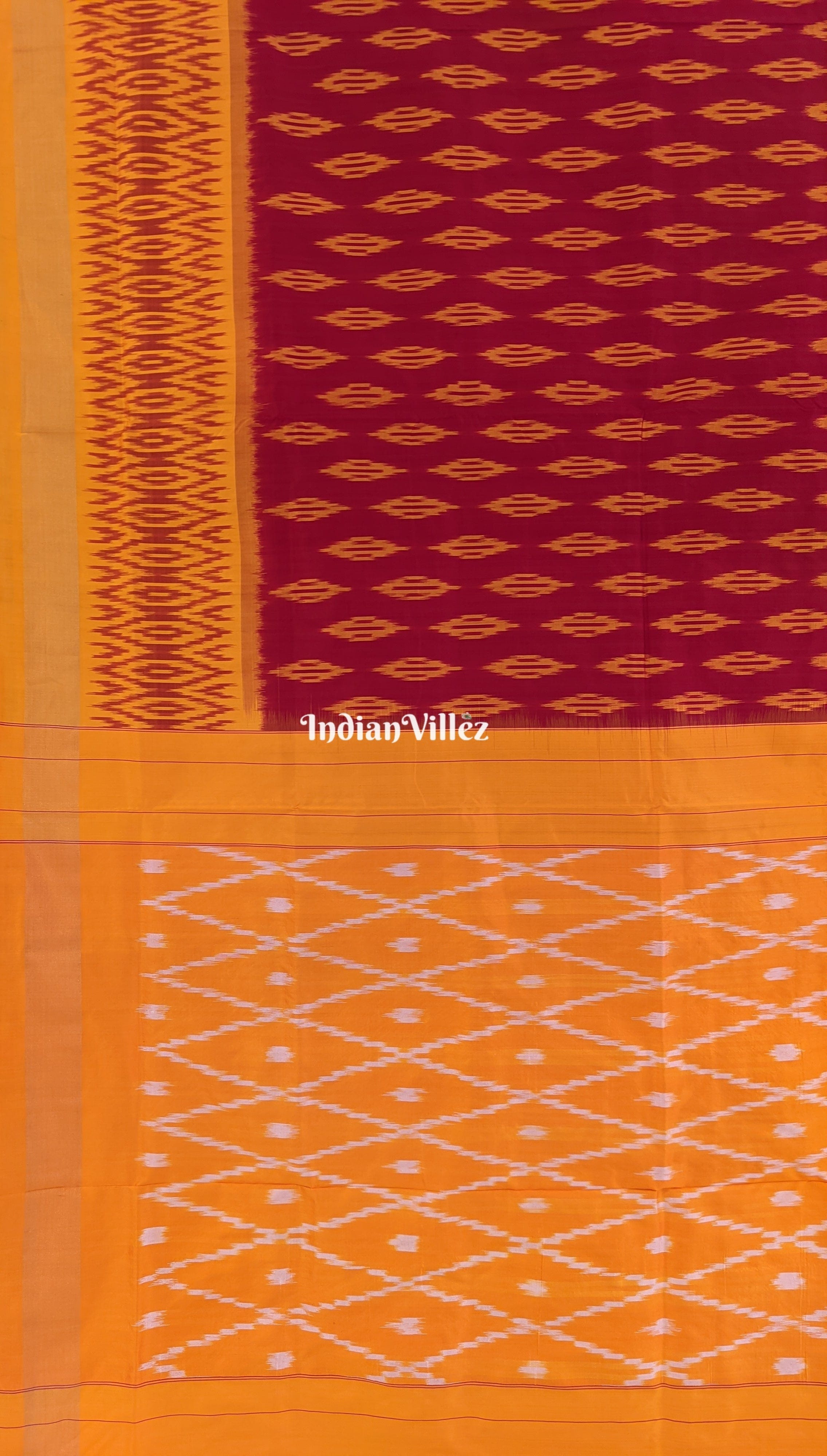 Maroon Yellow Pochampally Silk Handloom Saree
