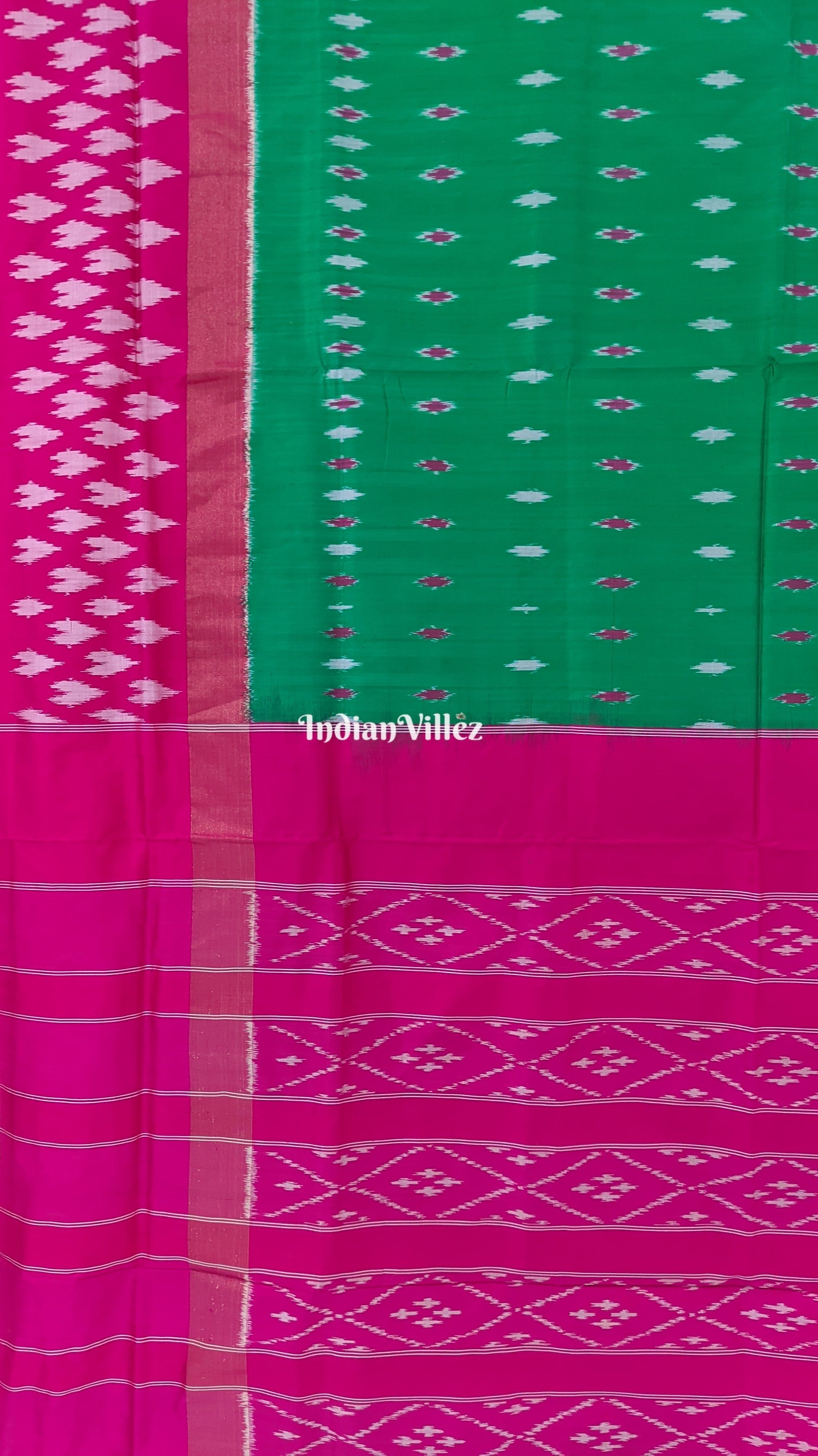 Green with Magenta Pink Pochampally Ikat Silk Saree