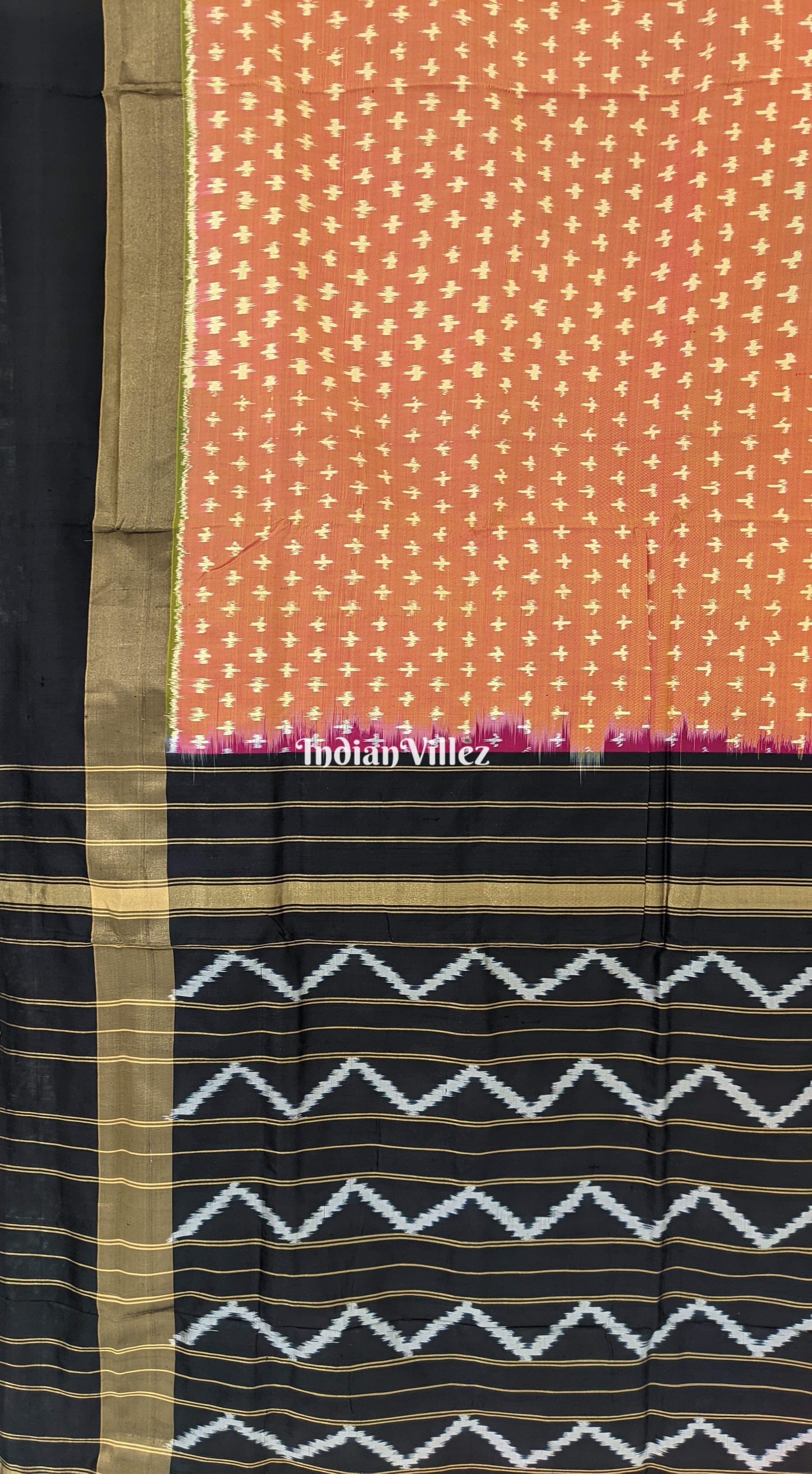 Dual Tone Yellow Pink with Black Pochampally Ikat Silk Saree