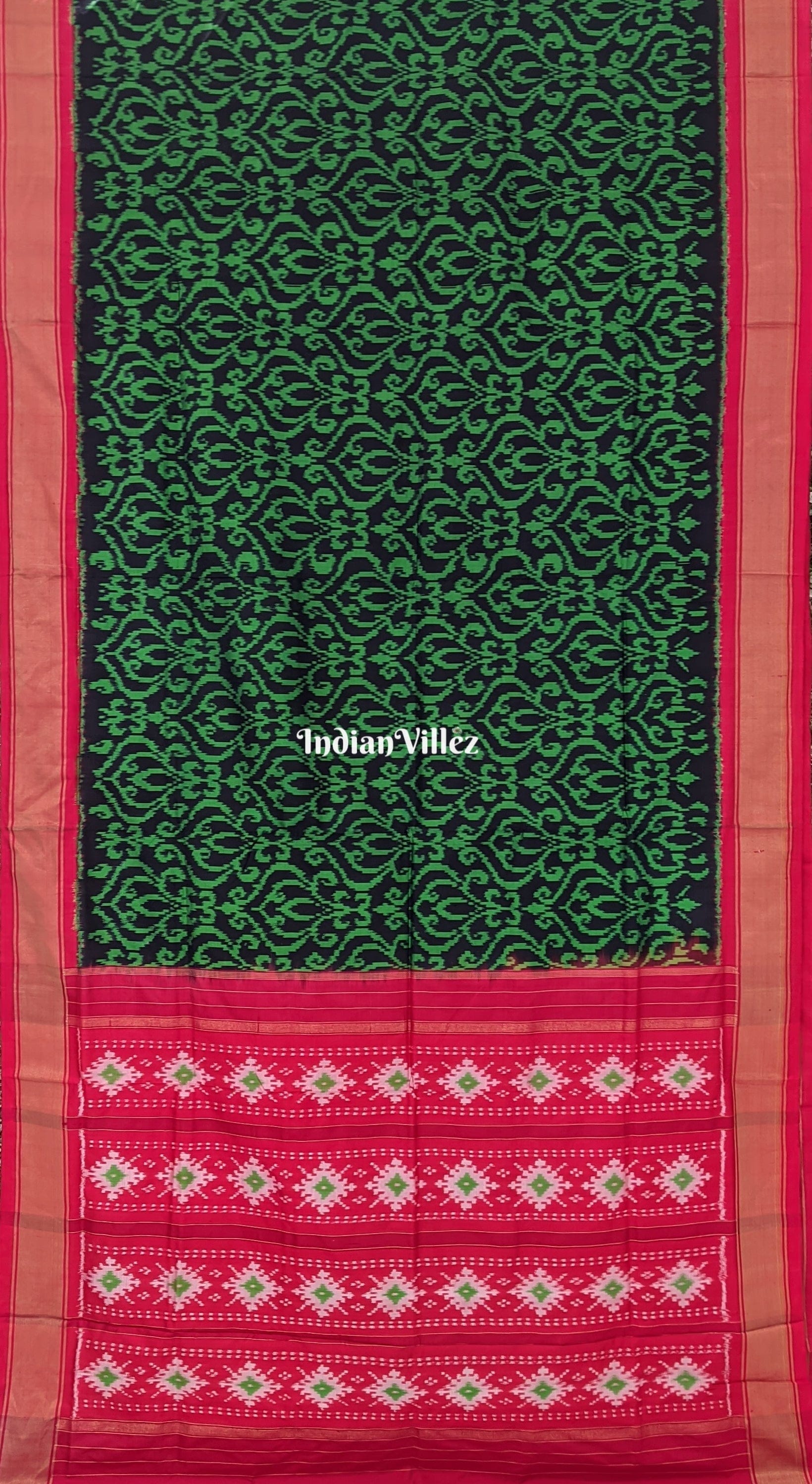 Black Green Silk Handloom Pochampally Ikat Saree