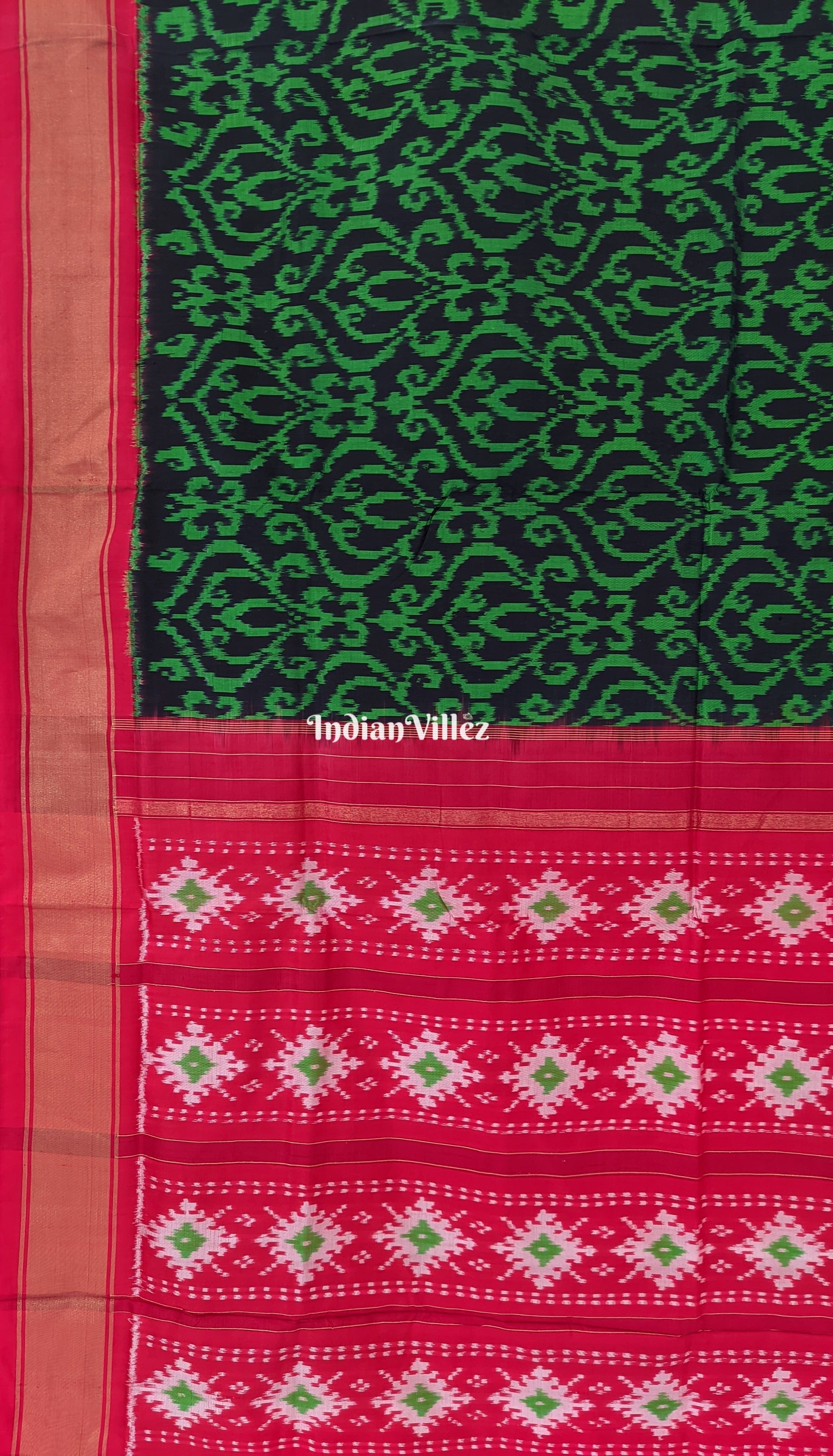 Black Green Silk Handloom Pochampally Ikat Saree