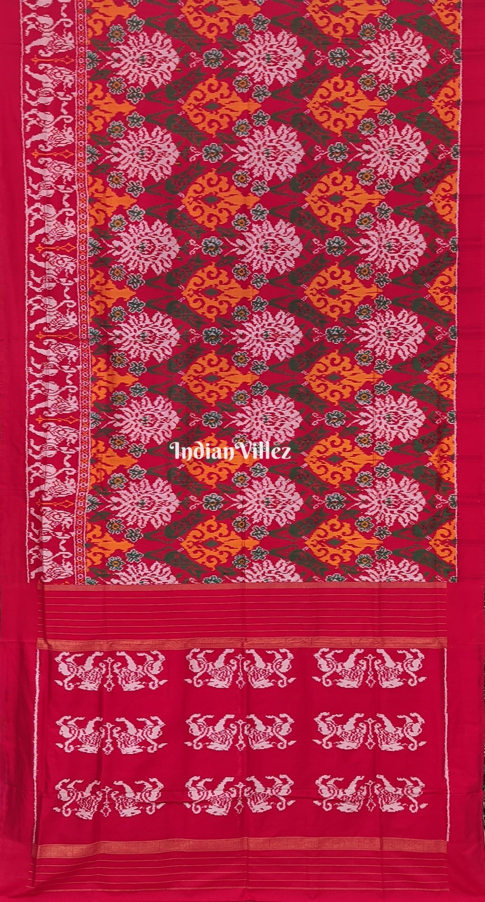 Multicolored Floral Design Silk Handloom Pochampally Ikat Saree