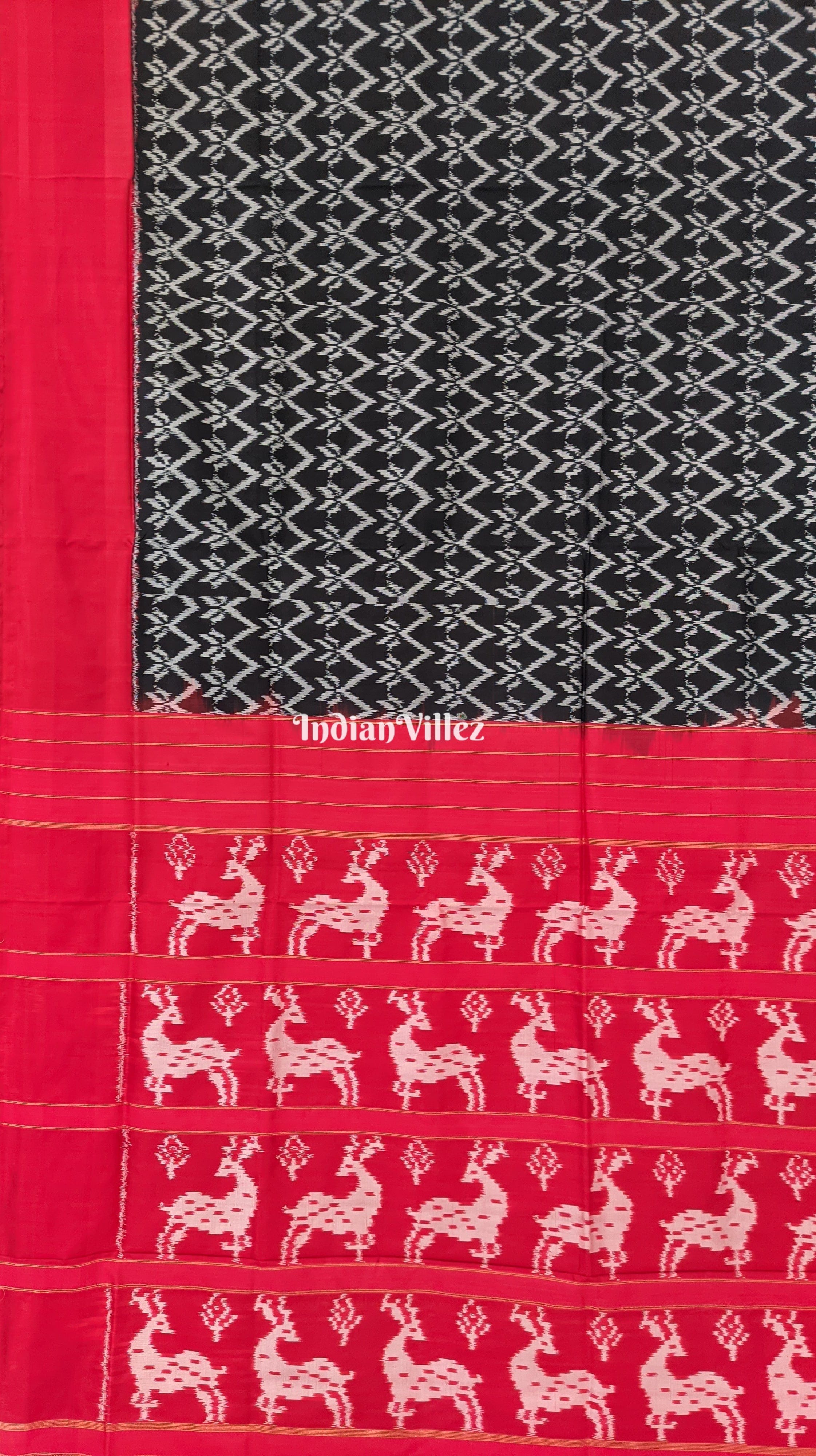 Black Red Silk Handloom Pochampally Ikat Saree