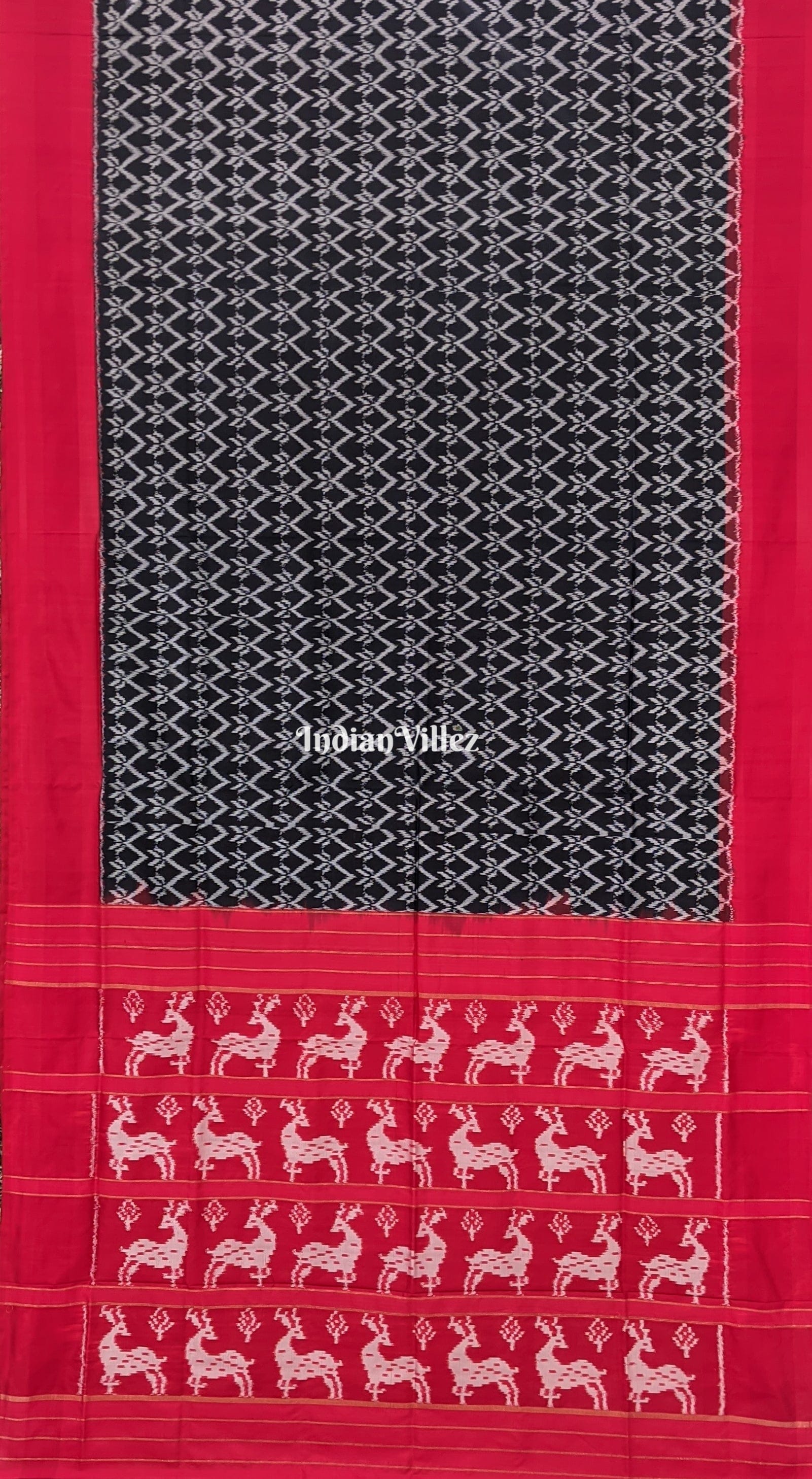 Black Red Silk Handloom Pochampally Ikat Saree
