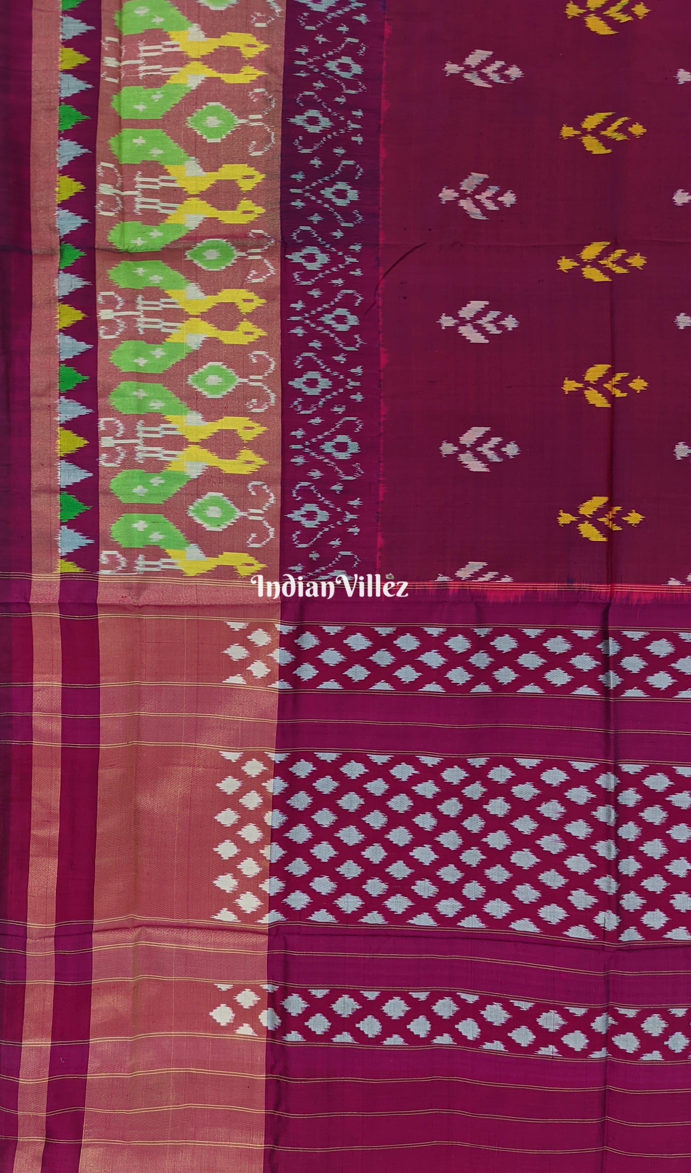 Dark Pink Pochampally Ikat Silk Handloom Saree