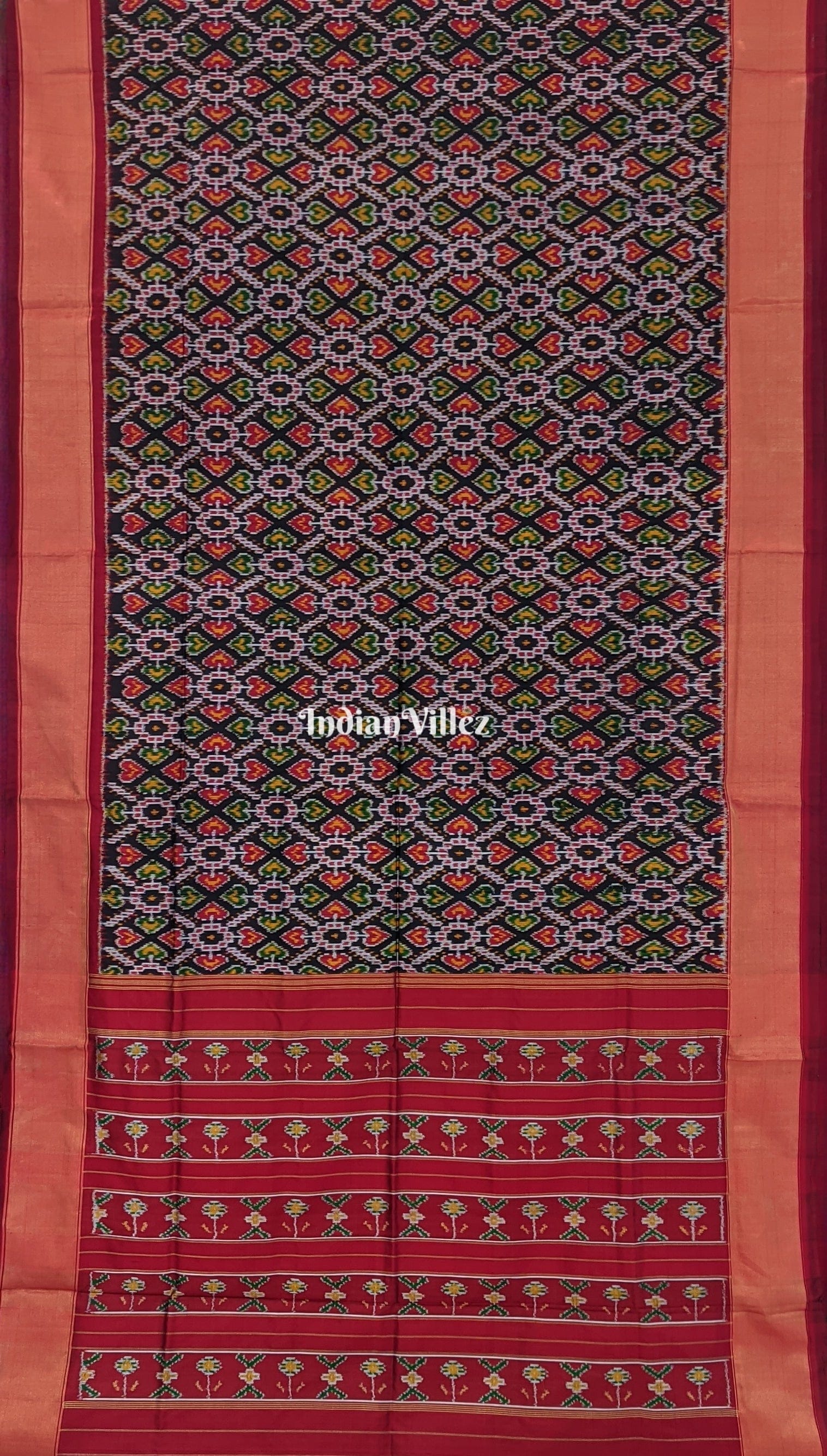 Multicolored Floral & Leaf Design Pochampally Ikat Silk Saree