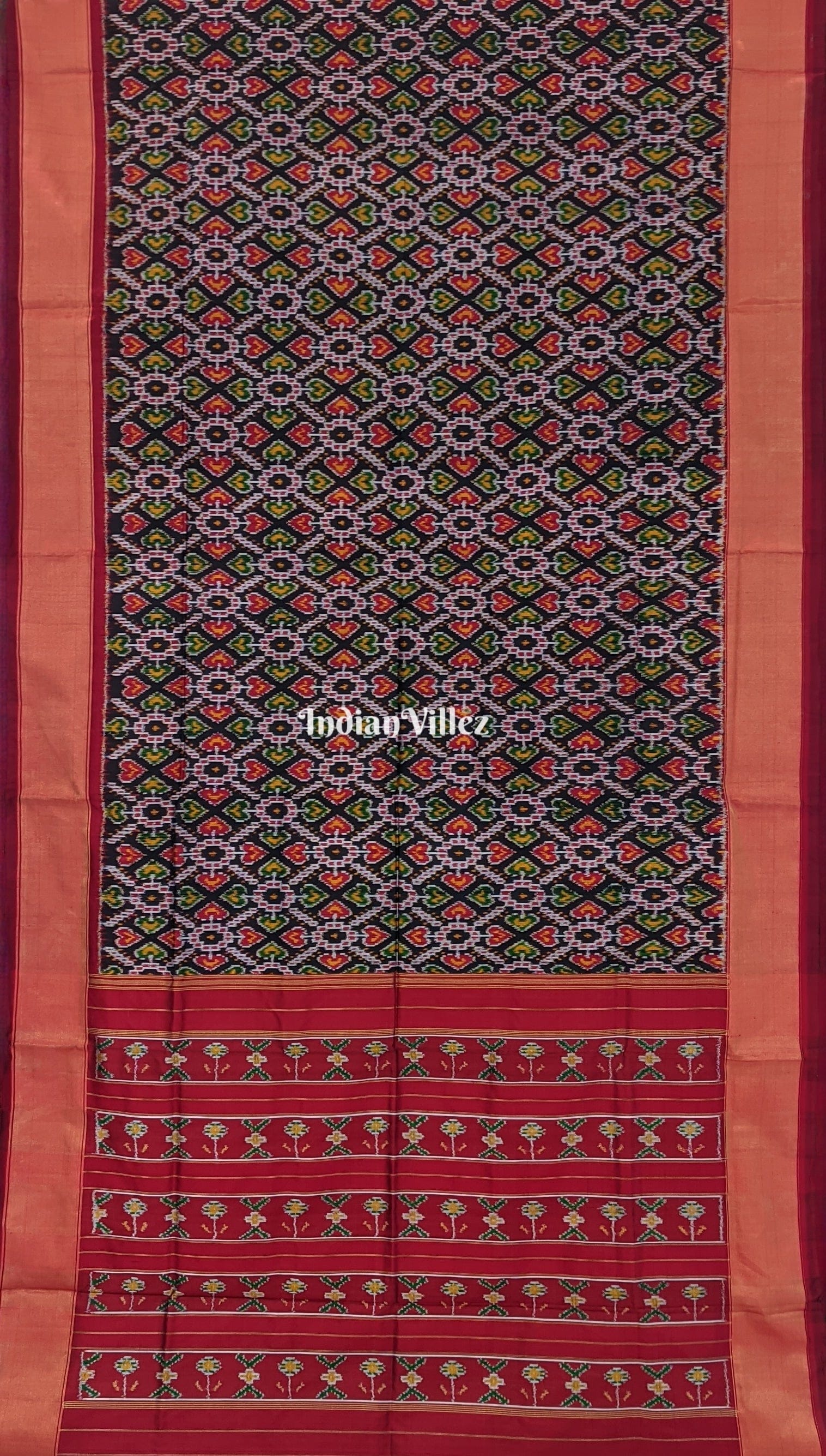 Multicolored Floral & Leaf Design Pochampally Ikat Silk Saree