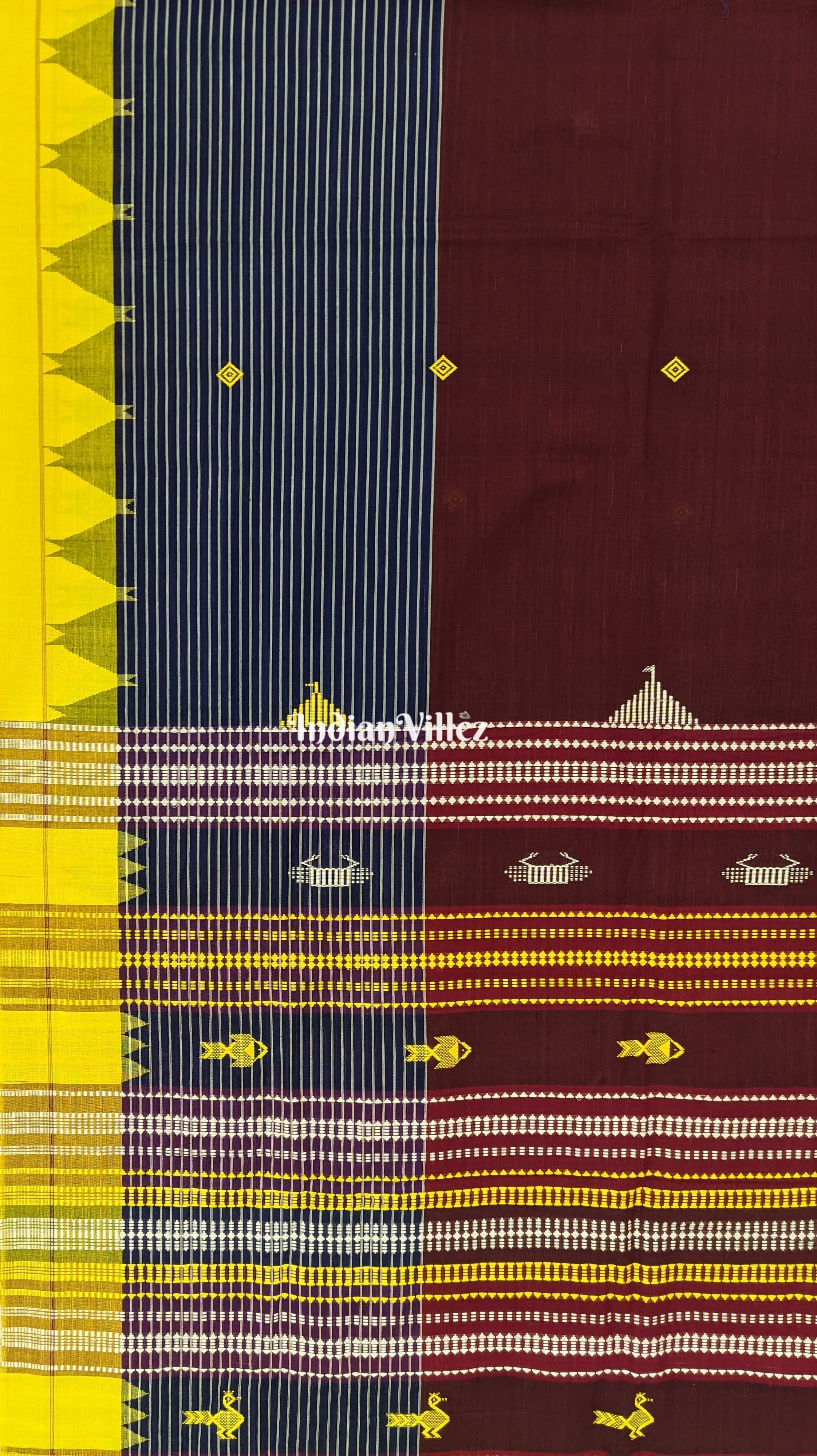 Yellow Maroon Kotpad Natural Dye Odisha Handloom Saree