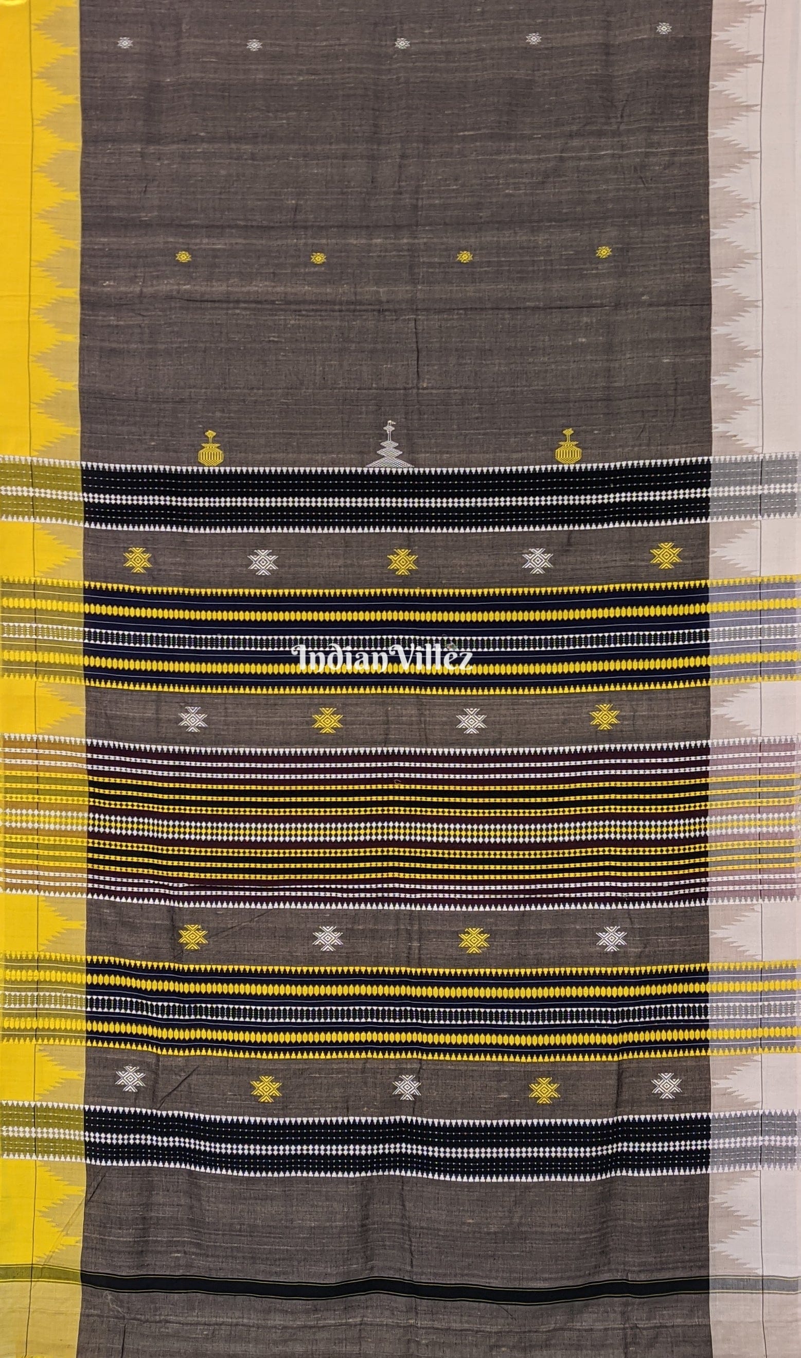 Yellow White Gray Odisha Handloom Natural Dye Kotpad Tussar Saree
