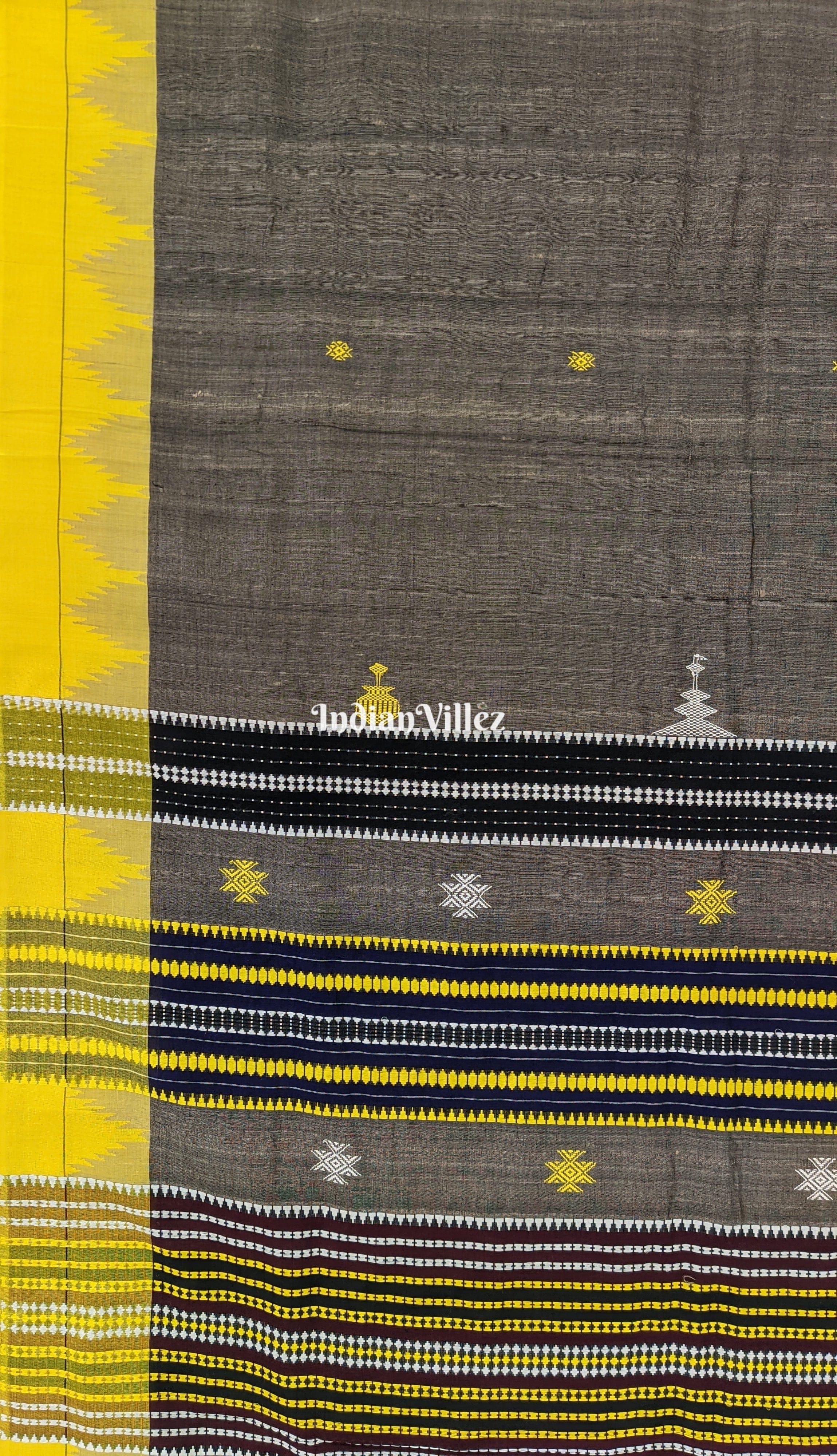 Yellow White Gray Odisha Handloom Natural Dye Kotpad Tussar Saree