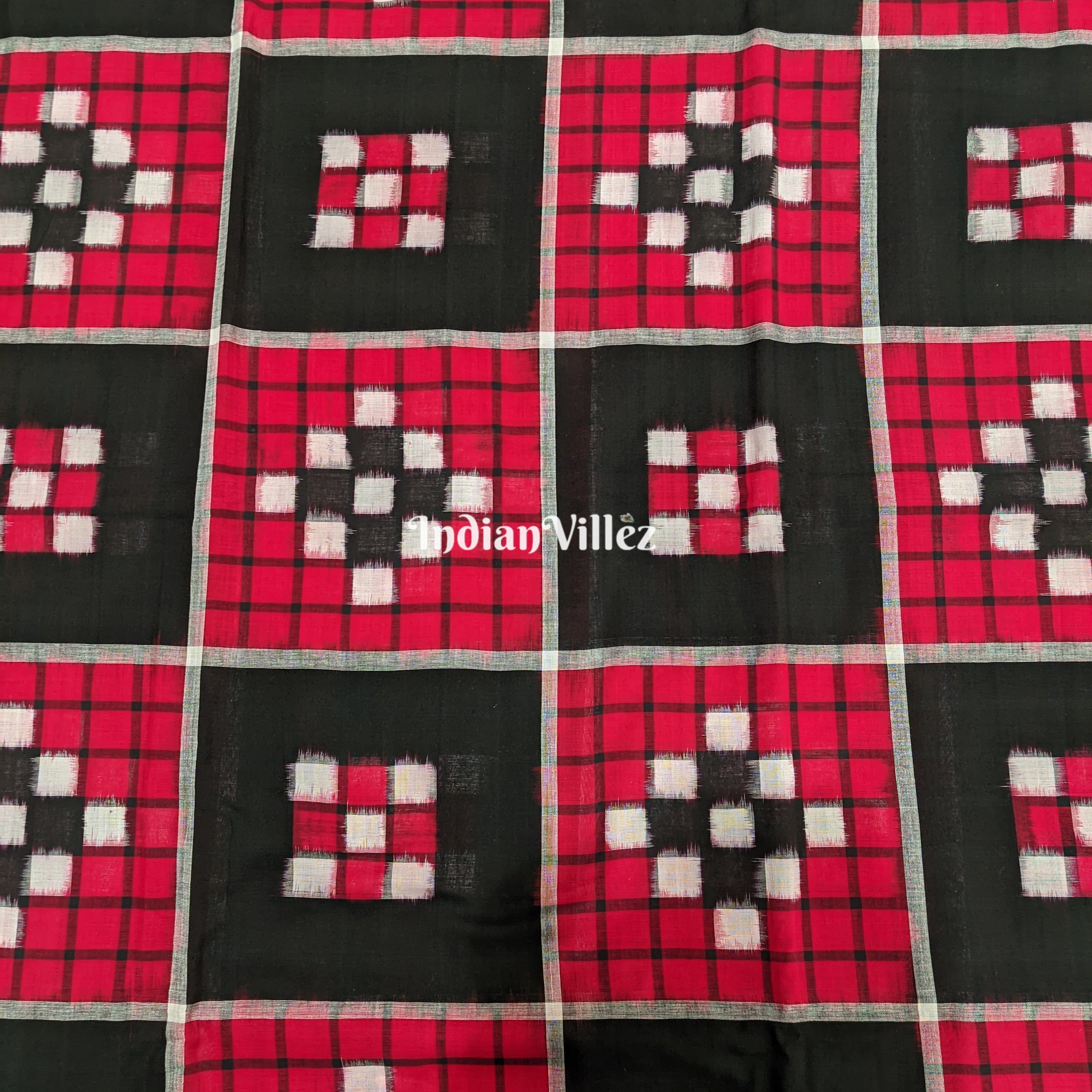 White Red Odisha Handloom Pasapali Sata Kothi Cotton Fabric