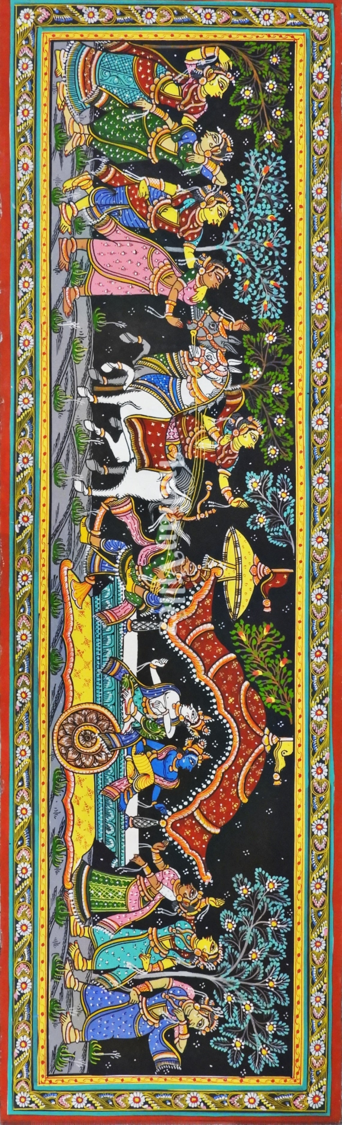Mathura Vijay Shri Krishna Pattachitra Orissa Pattachitra Decor Painting (12*40 Inch )