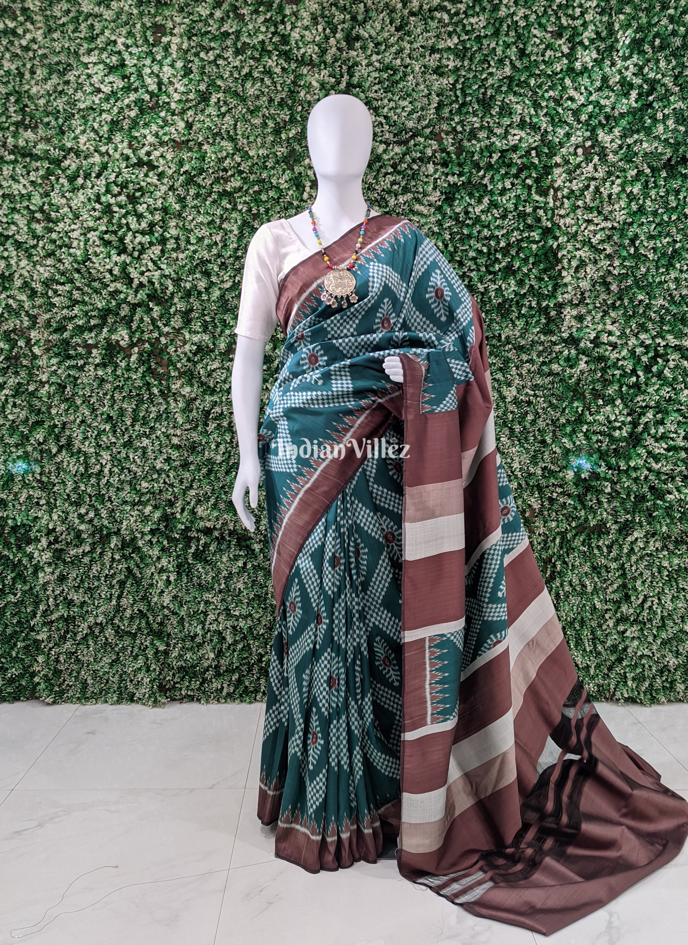 Bottle Green Tarabali Odisha Ikat Contemporary Silk Saree
