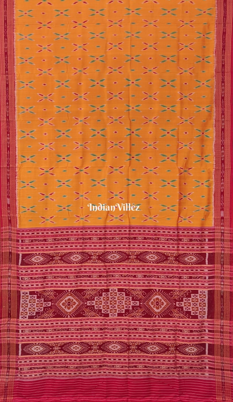 Yellow Multicolored Flower Petals Khandua Silk Saree with Blouse