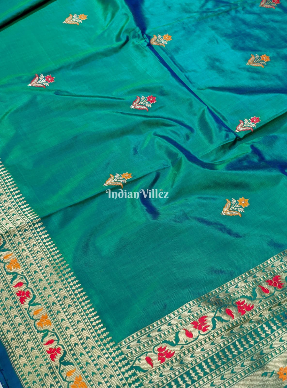Sea Green Banarasi Handloom Katan Silk SareeSea Green Banarasi Handloom Katan Silk Saree