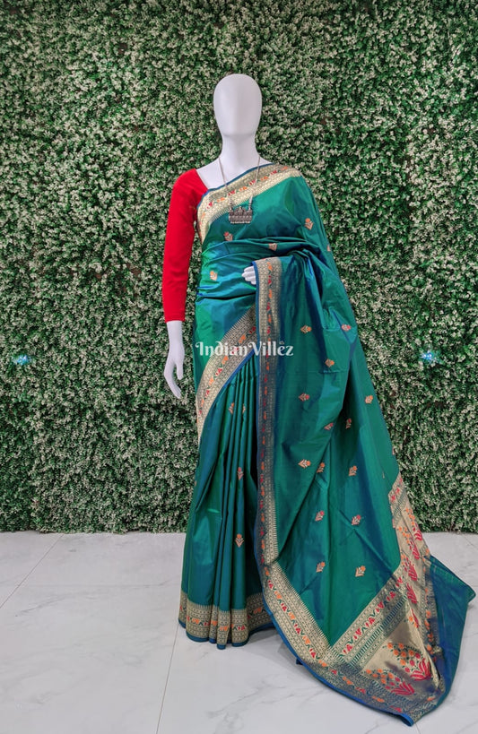 Sea Green Banarasi Handloom Katan Silk SareeSea Green Banarasi Handloom Katan Silk Saree