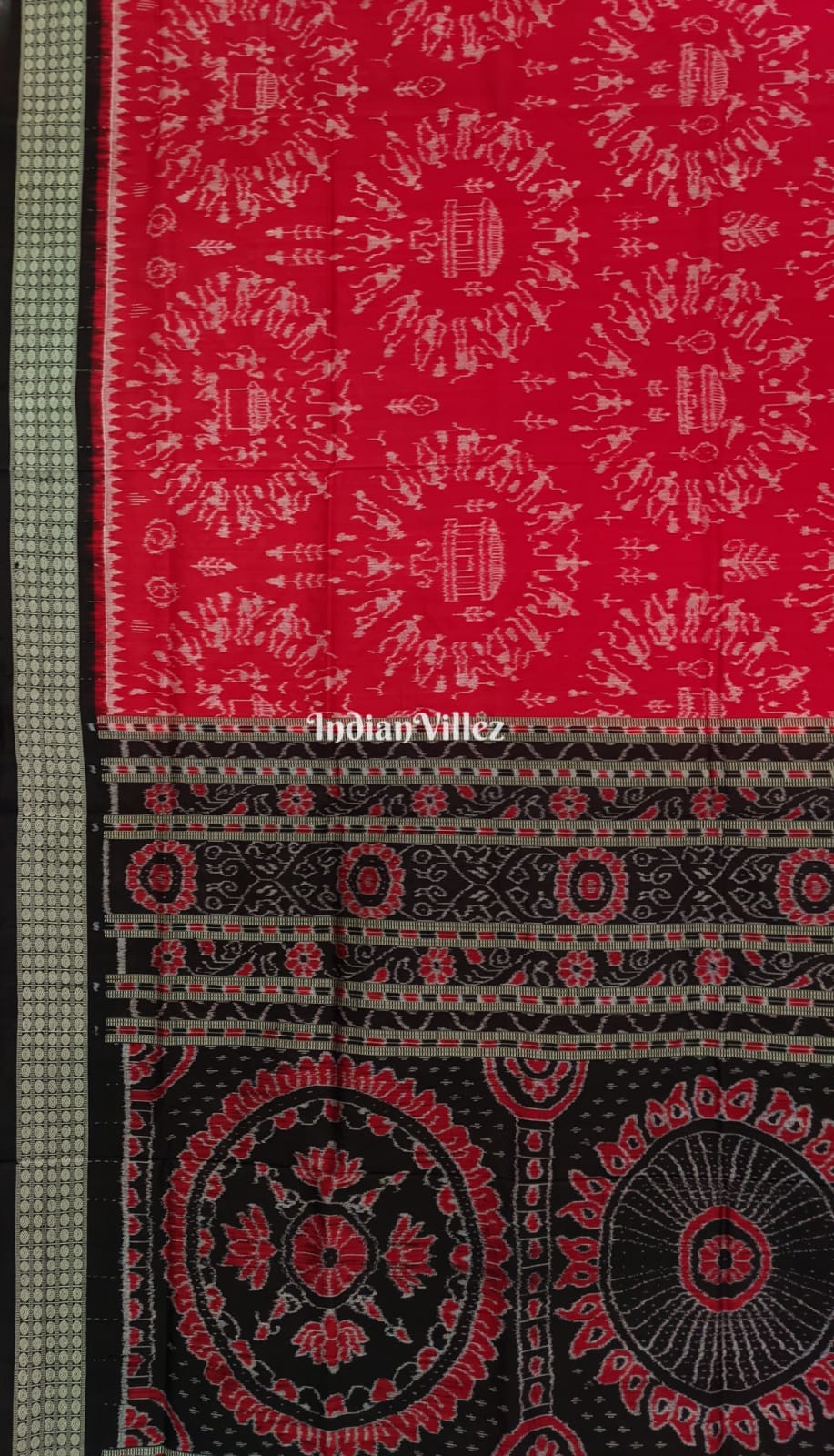 Red Tribal Theme Sambalpuri Ikat Silk Saree