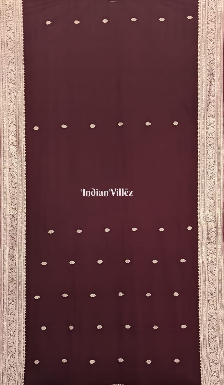 Chocolate Brown Banarasi Handloom Khaddi Chiffon Saree