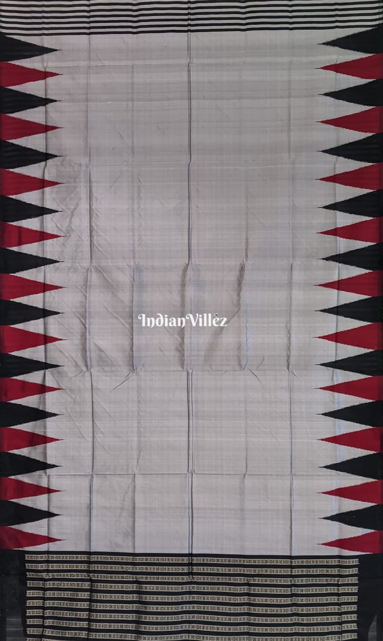 Grey with Black and Red Phoda Kumbha Sambalpuri Silk Saree