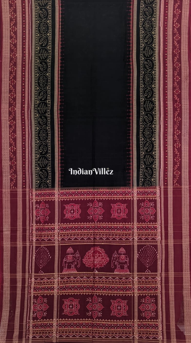 Exclusive Black Maroon Odisha Ikat Sambalpuri Cotton Saree