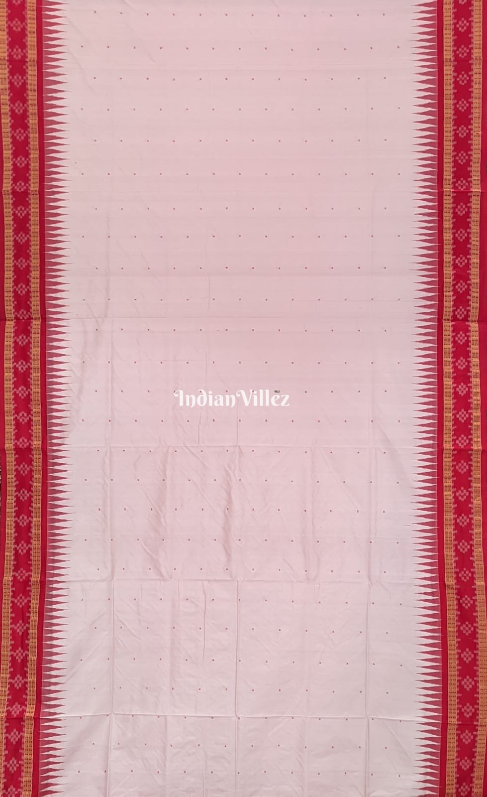 Pinkish White Border Pasapali Sambalpuri Silk Saree with Tissue Anchal