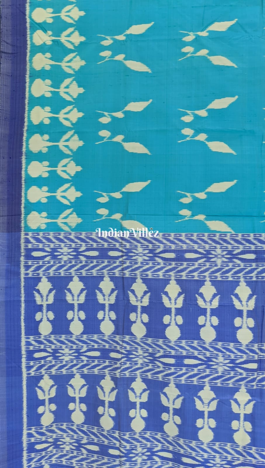 Sky Blue Bird Flower Design Odisha Ikat Contemporary Silk Saree