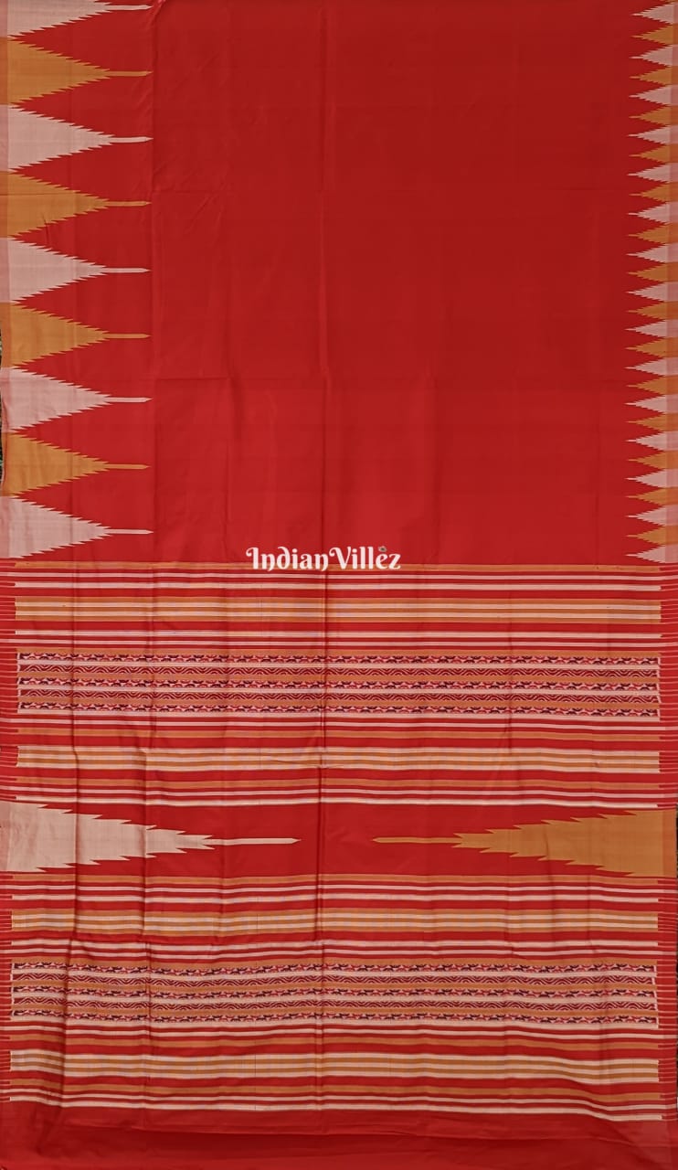 Red Yellow Silver Zari(Tissue) Phoda Kumbha Sambalpuri Ikat Silk Saree