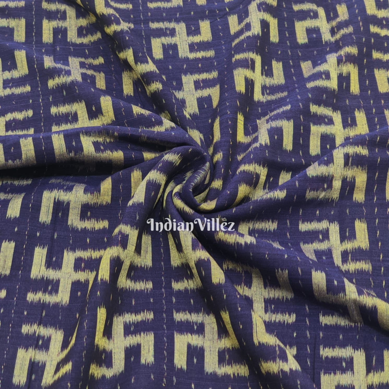 Blue Swastika Sambalpuri Ikat Cotton Fabric
