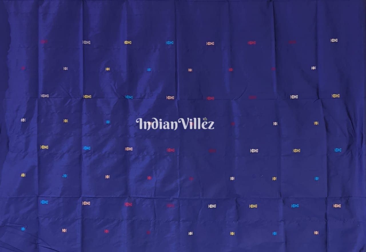 Dark Magenta & Blue Bomkai Silk Saree