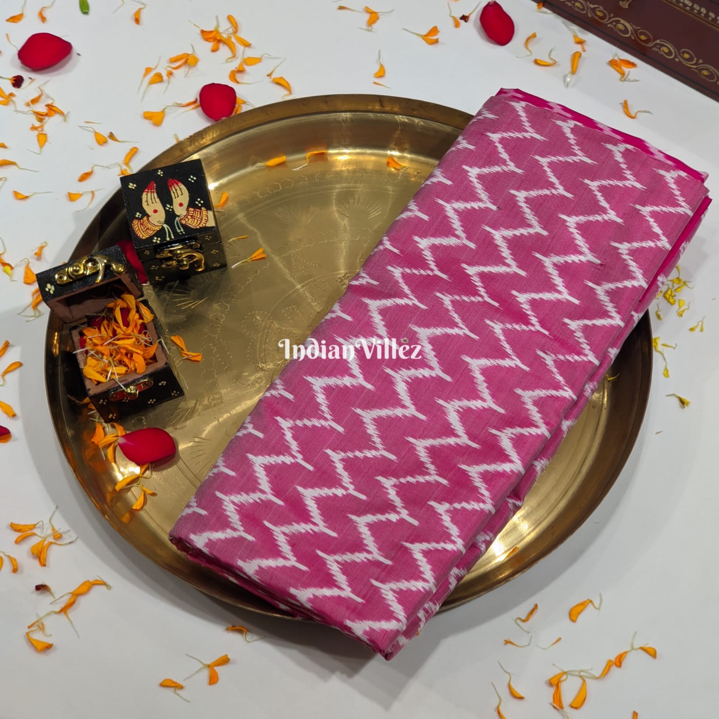 Rose Pink Pochampally Ikat Silk Saree