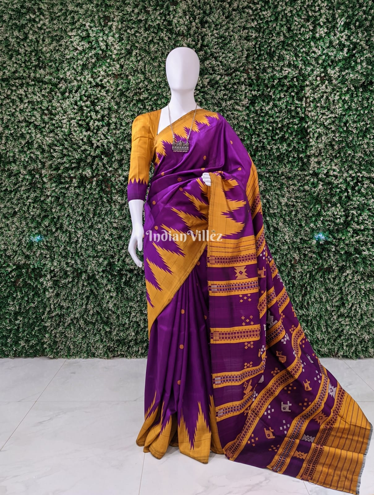 Purple Berhampuri Single Palla Odisha Handloom Silk Saree