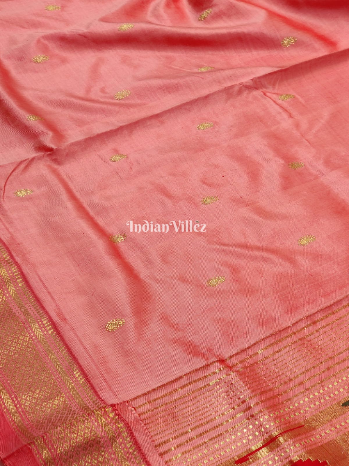 Peach Paithani Silk Saree - IndianVillez