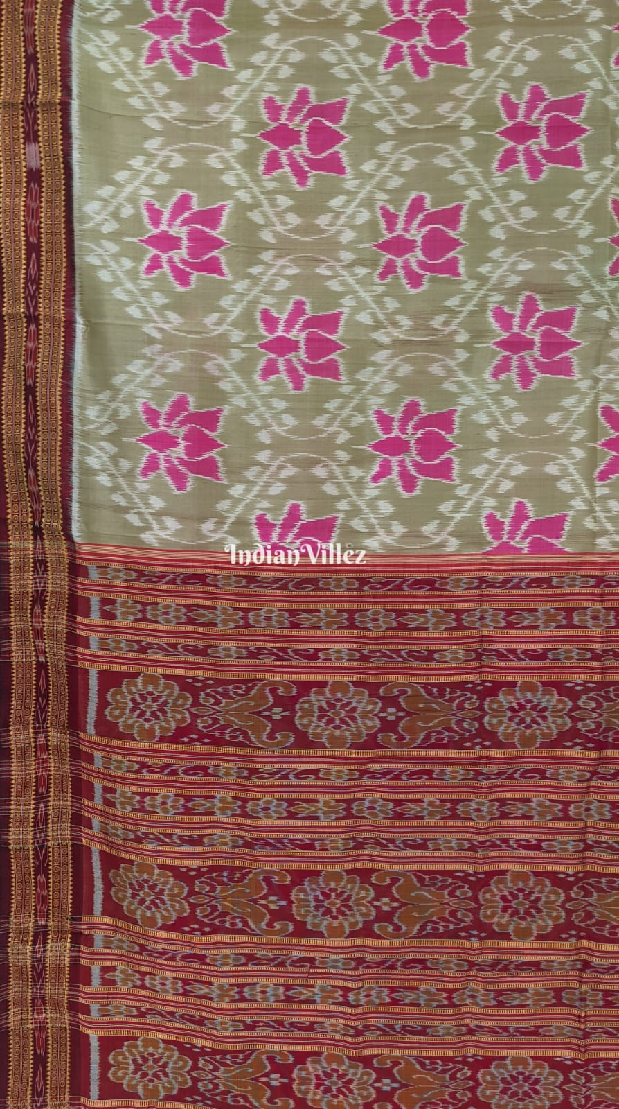 Pista Green Lotus Odisha Handloom Khandua Silk Saree