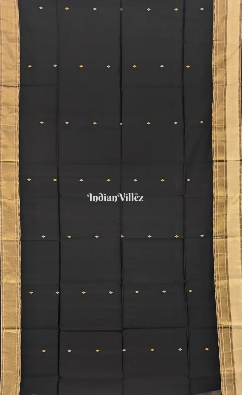 Black Maheshwari Silk* Cotton Saree