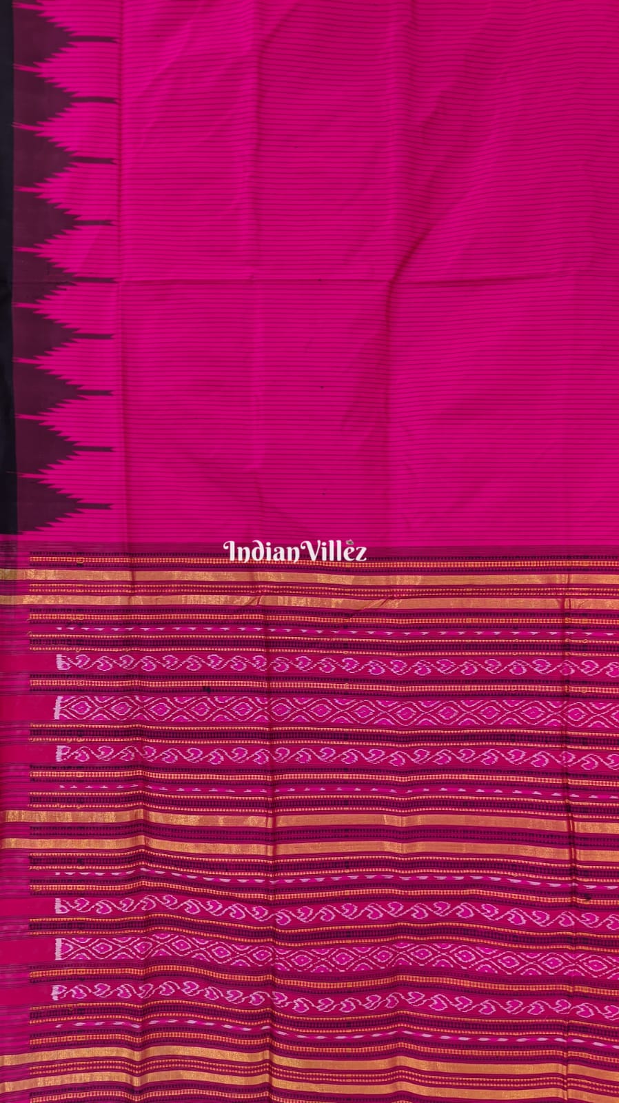 Pink Stripes Sambalpuri Ikat Silk saree with Zari Tissue Pallu