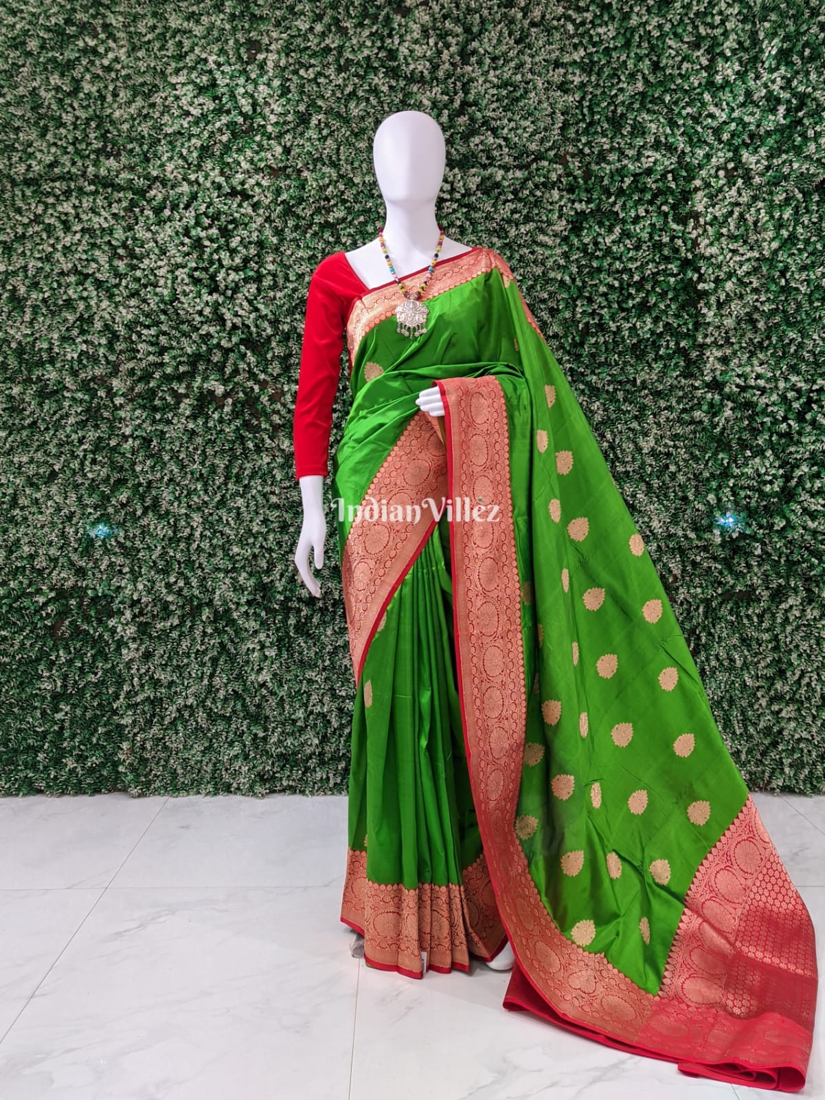 Parrot Green Banarasi Katan Silk Saree